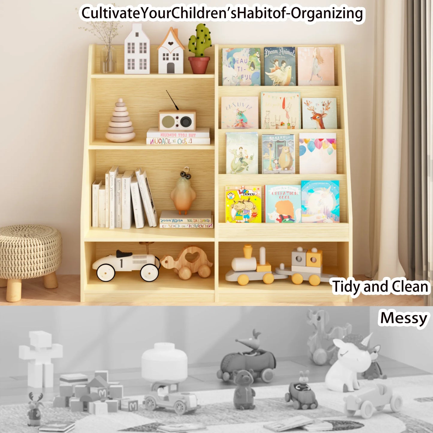 Kids Bookshelf and Toy Storage Organizer, Multifunctional 4 Tier Wooden Kids Book Shelf with Bookcase Display Stand in Kids Room Playroom Nursery for – view 13