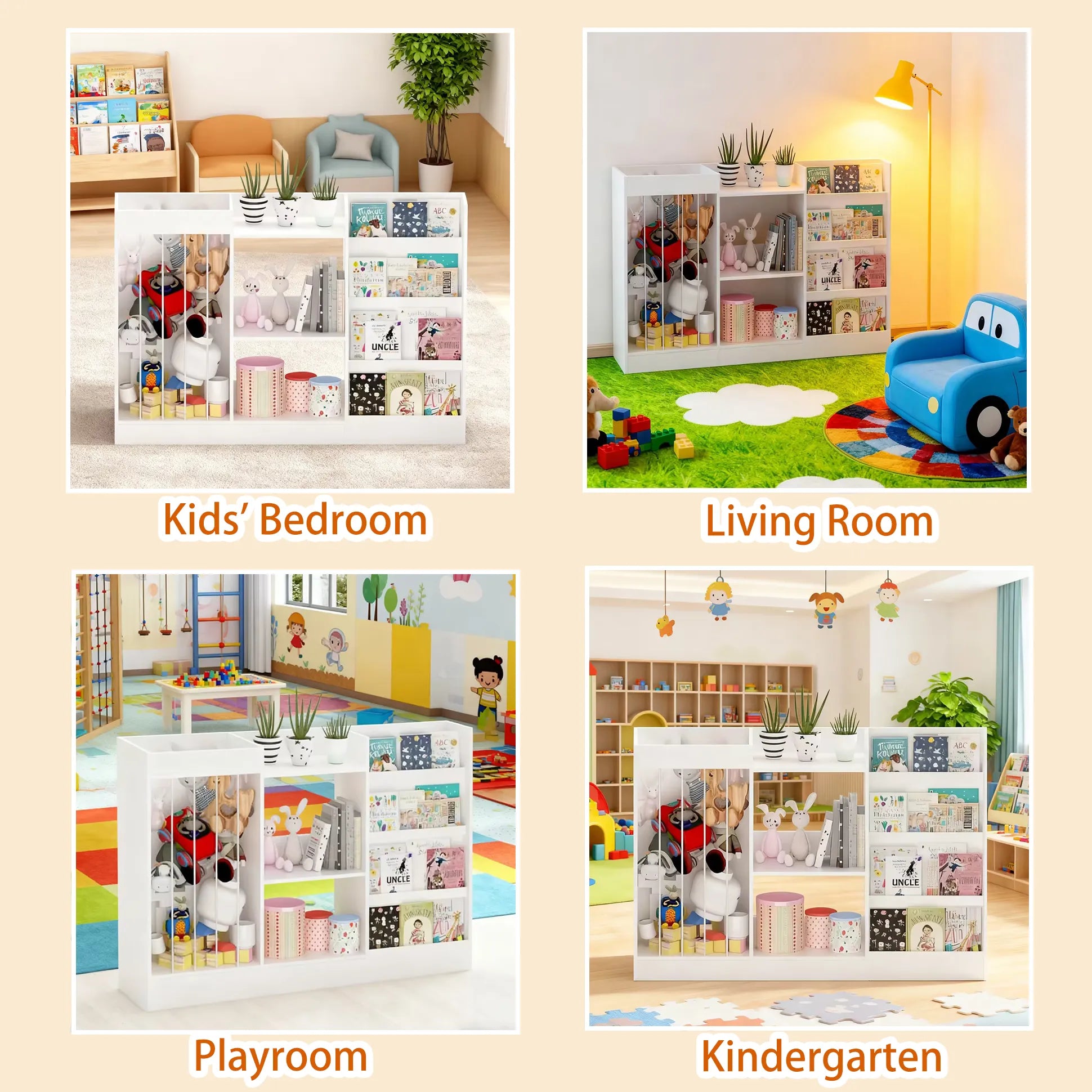 3-in-1 Kids Bookshelf and Toy Storage, 4-Tier Book Shelf for Kids Rooms, Sling Baby Bookcase with Stuffed Animal Storage, Toddler Montessori – view 13