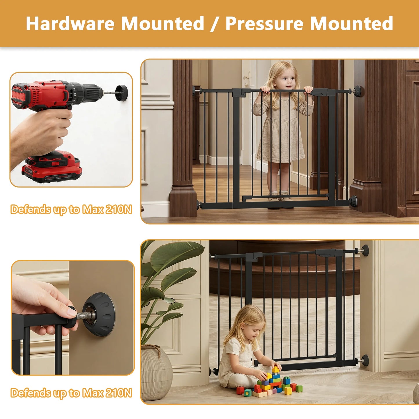 29.5-45.3' Wide Baby Gate with wall protector for Stairs, Dog Gate Indoor for Doorways, No Drilling Pressure Mounted Pet Gates for Kids, Easy Walk – view 13