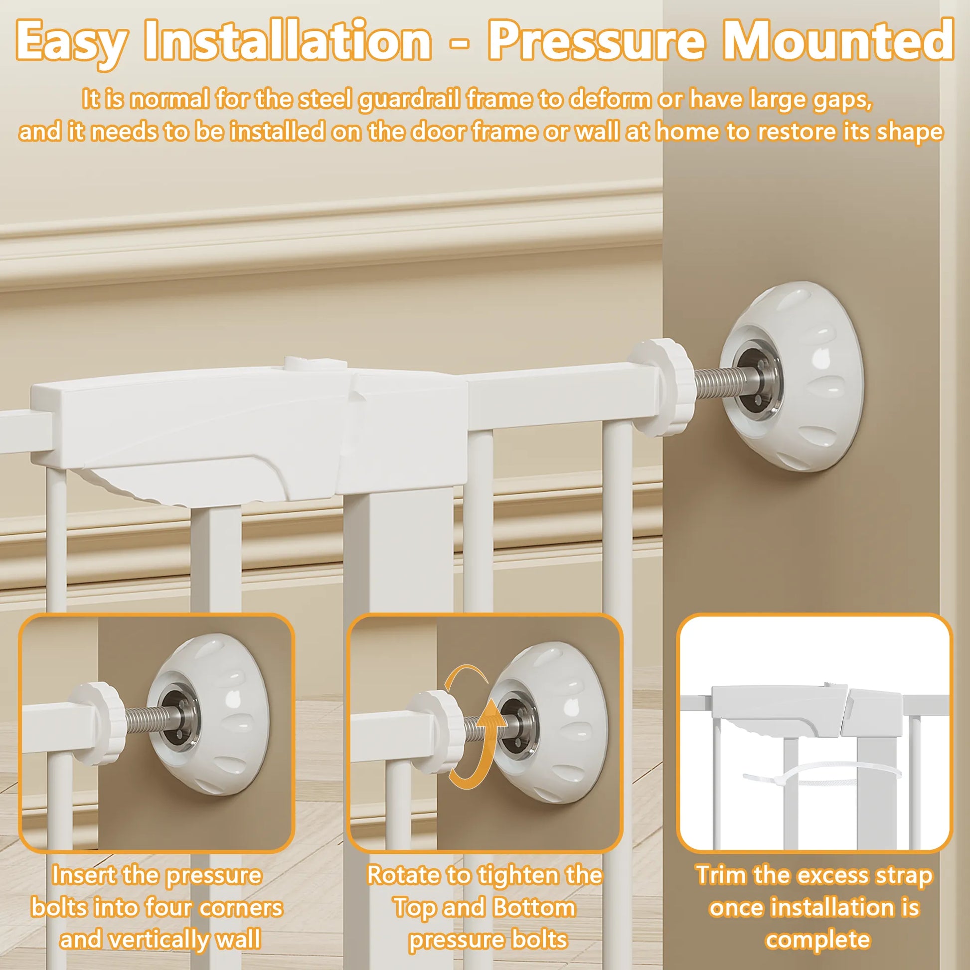 29.5-45.3' Wide Baby Gate with wall protector for Stairs, Dog Gate Indoor for Doorways, No Drilling Pressure Mounted Pet Gates for Kids, Easy Walk – view 13