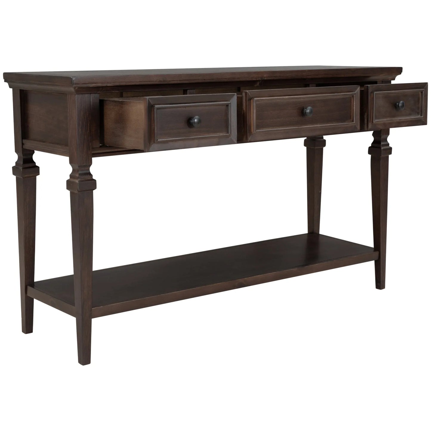 Classic Retro Style Console Table with Three Top Drawers and Open Style Bottom Shelf, Easy Assembly (Espresso) – view 13