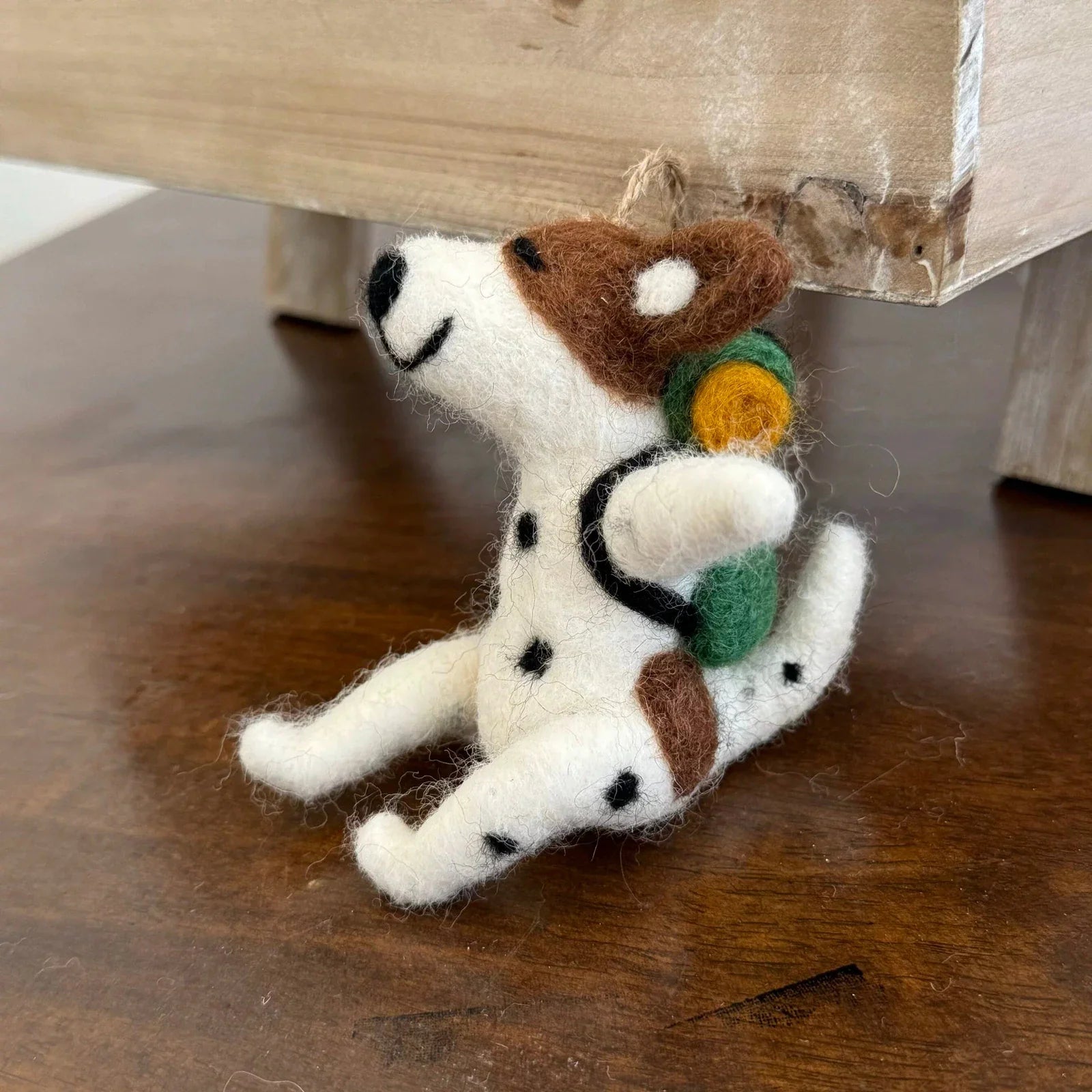 Camping Spotted Dog handmade wool felt bag charm and keychain