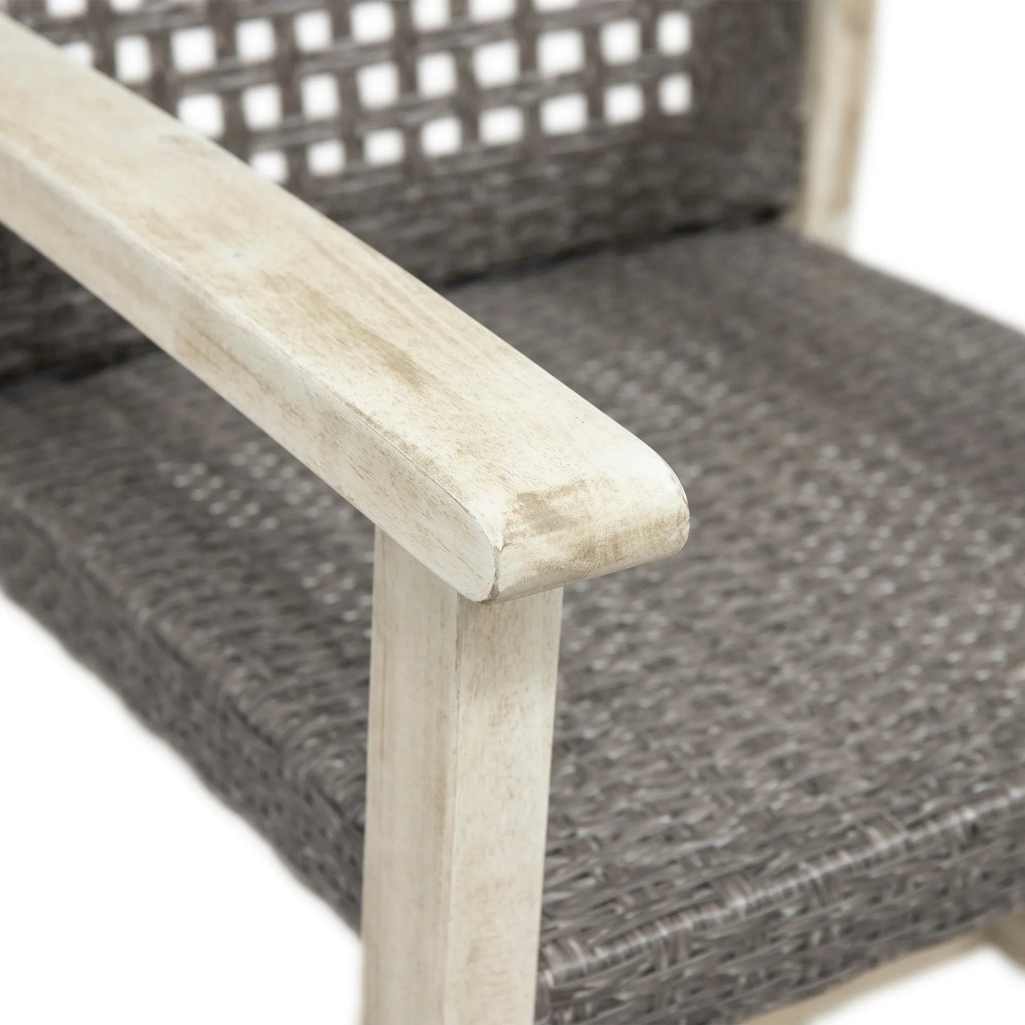 Outdoor Dining Chair Set of 2, Light Grey Wash Acacia Wood Frame and Mix Black PE Rattan Wicker – view 14