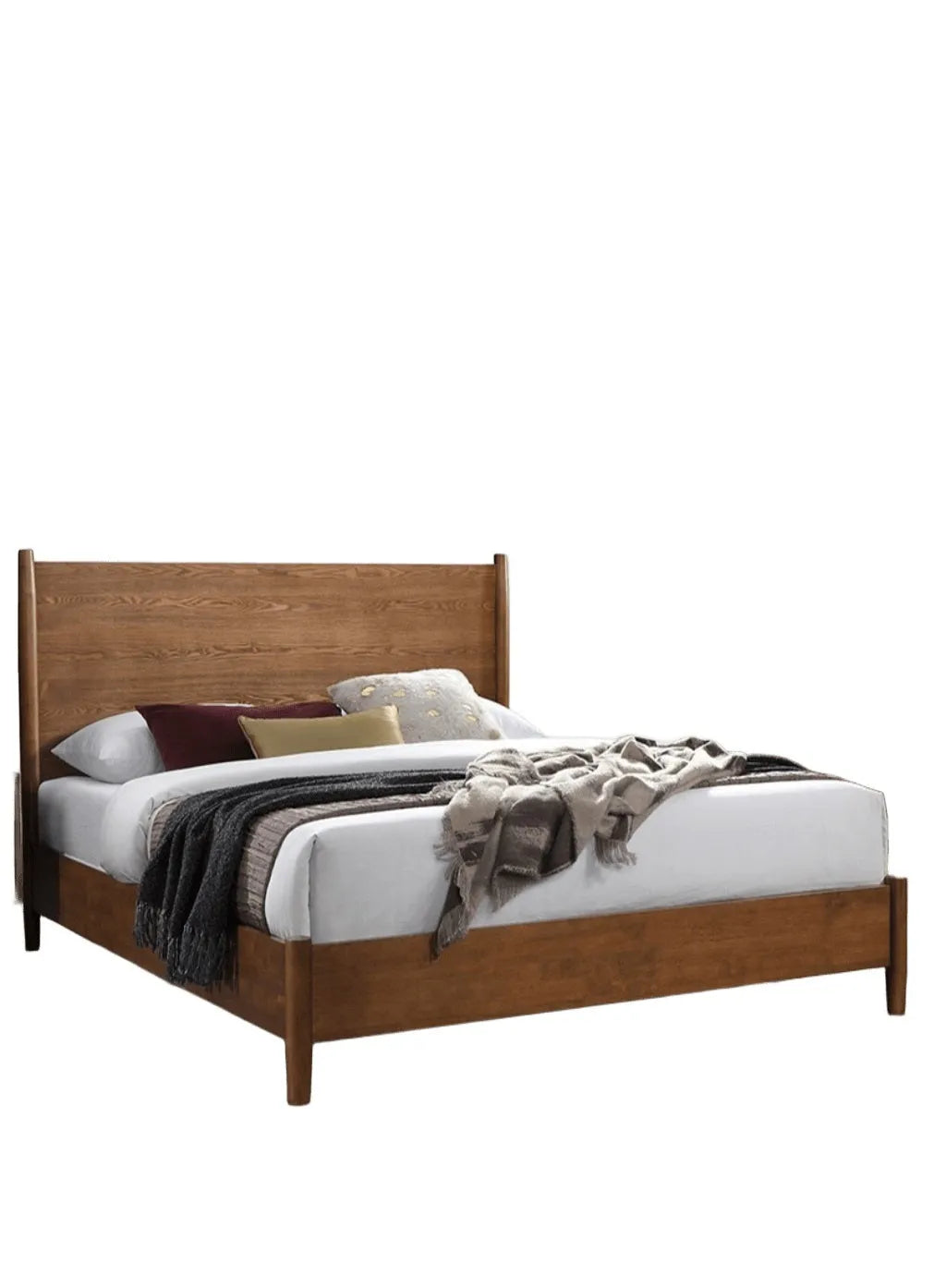 Walnut Color Panel Headboard 3pc Bedroom Set Full Size Bed 2x Nightstands Wooden Mid-Century Modern Style – view 14
