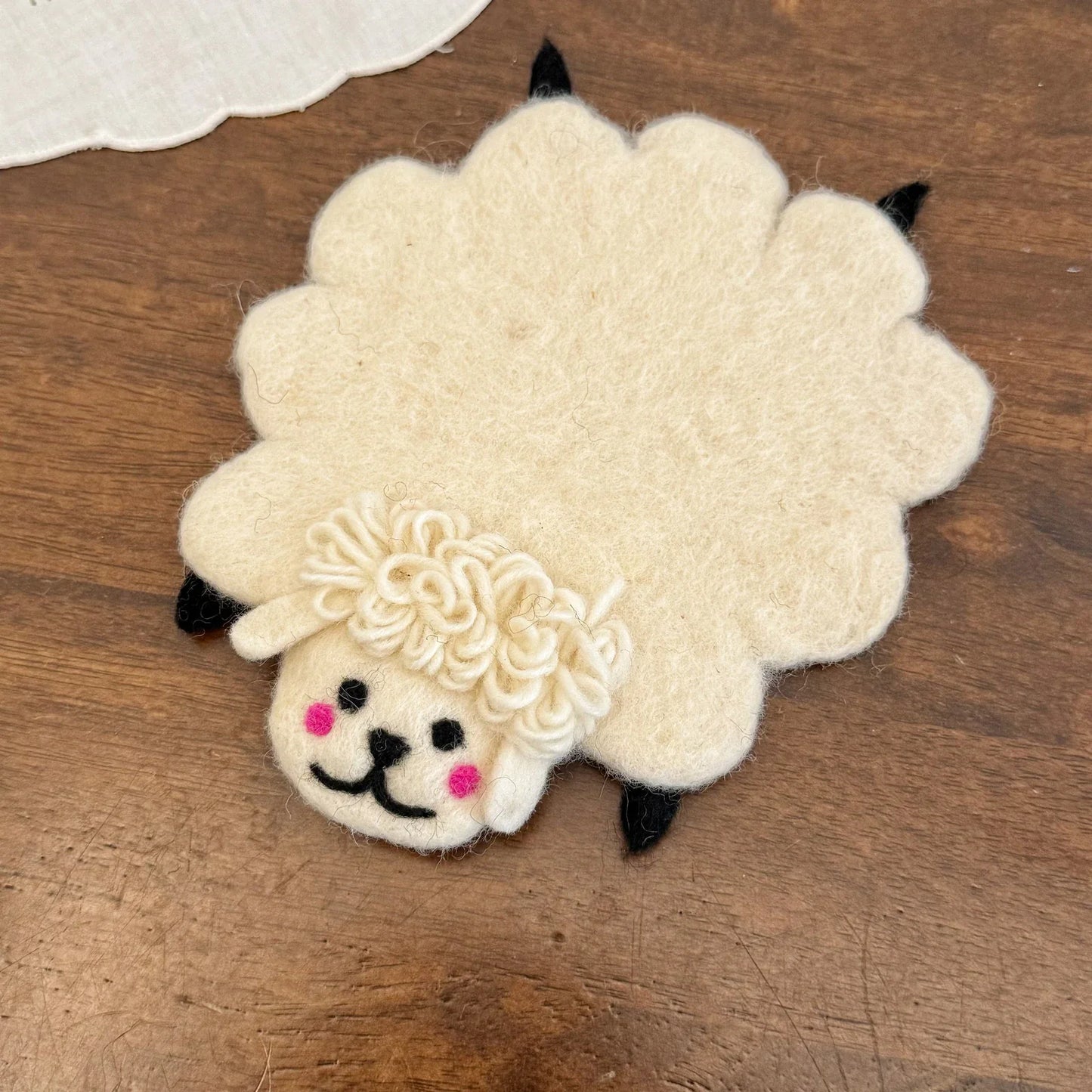 Handmade Black White Sheep 17x14 cm Wool Felt Coaster