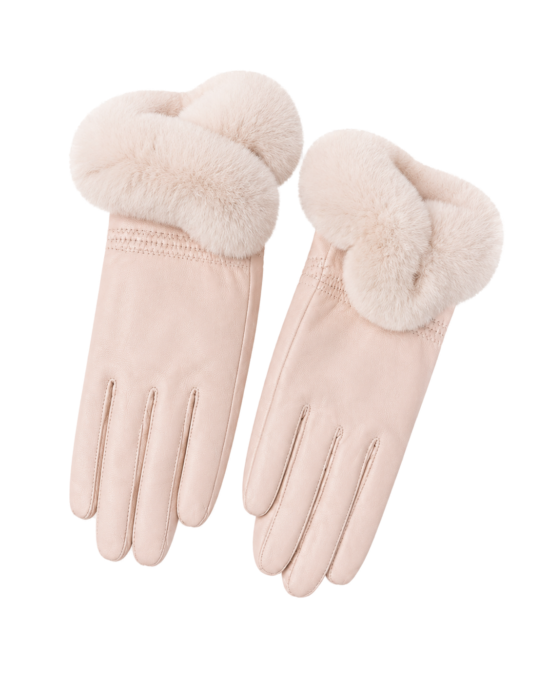 Blush women's sheepskin leather gloves with genuine Rex rabbit fur cuffs