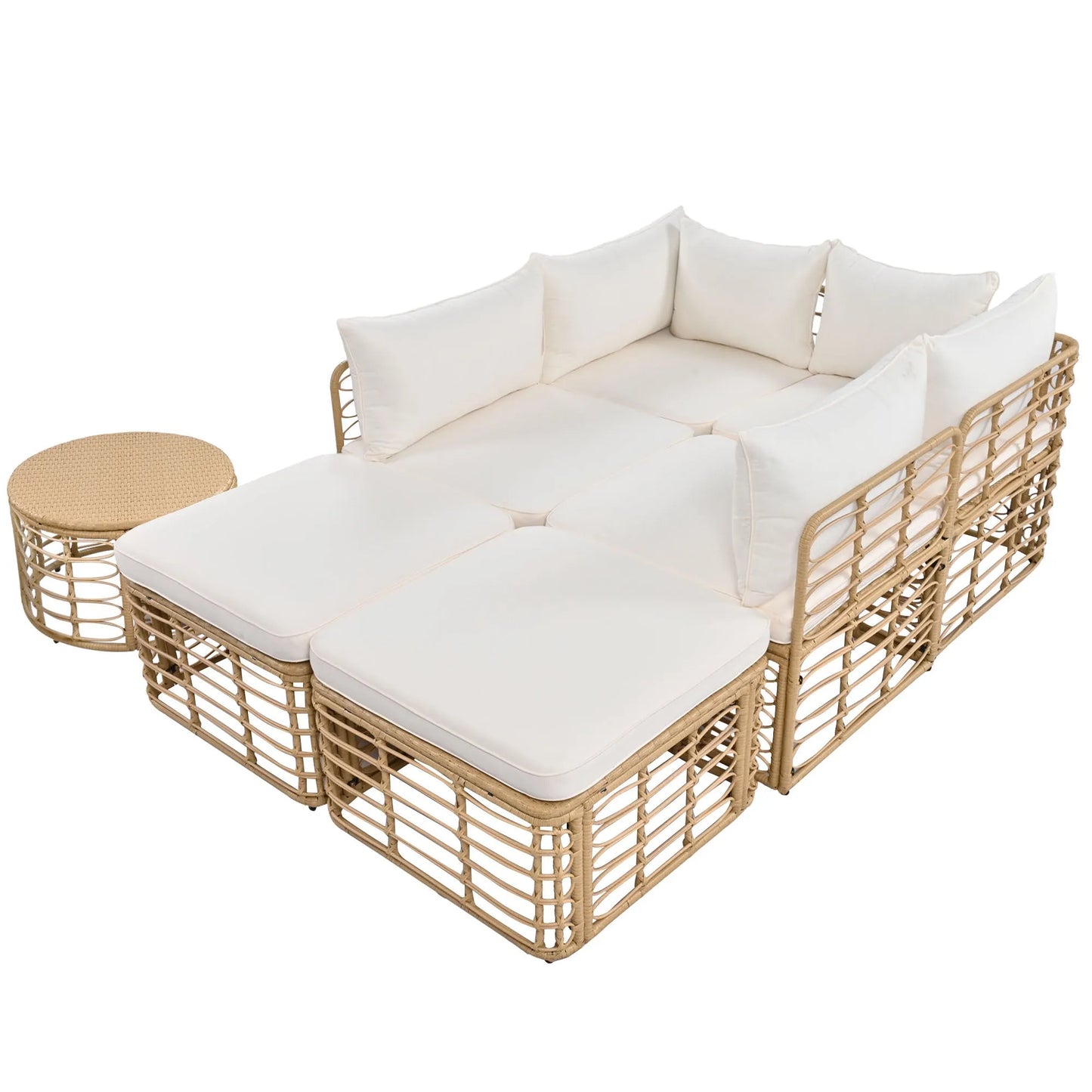 7 Pieces Outdoor Patio Furniture, All-Weather Rattan Sectional Sofa Set with Thick Cushions and Pillows, Freely Combined Conversation Sets for – view 14