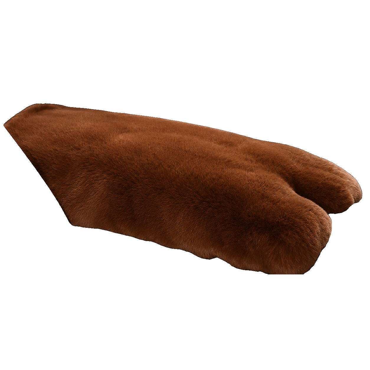 Golden Brown genuine Rex rabbit fur center console armrest pad on transparent background