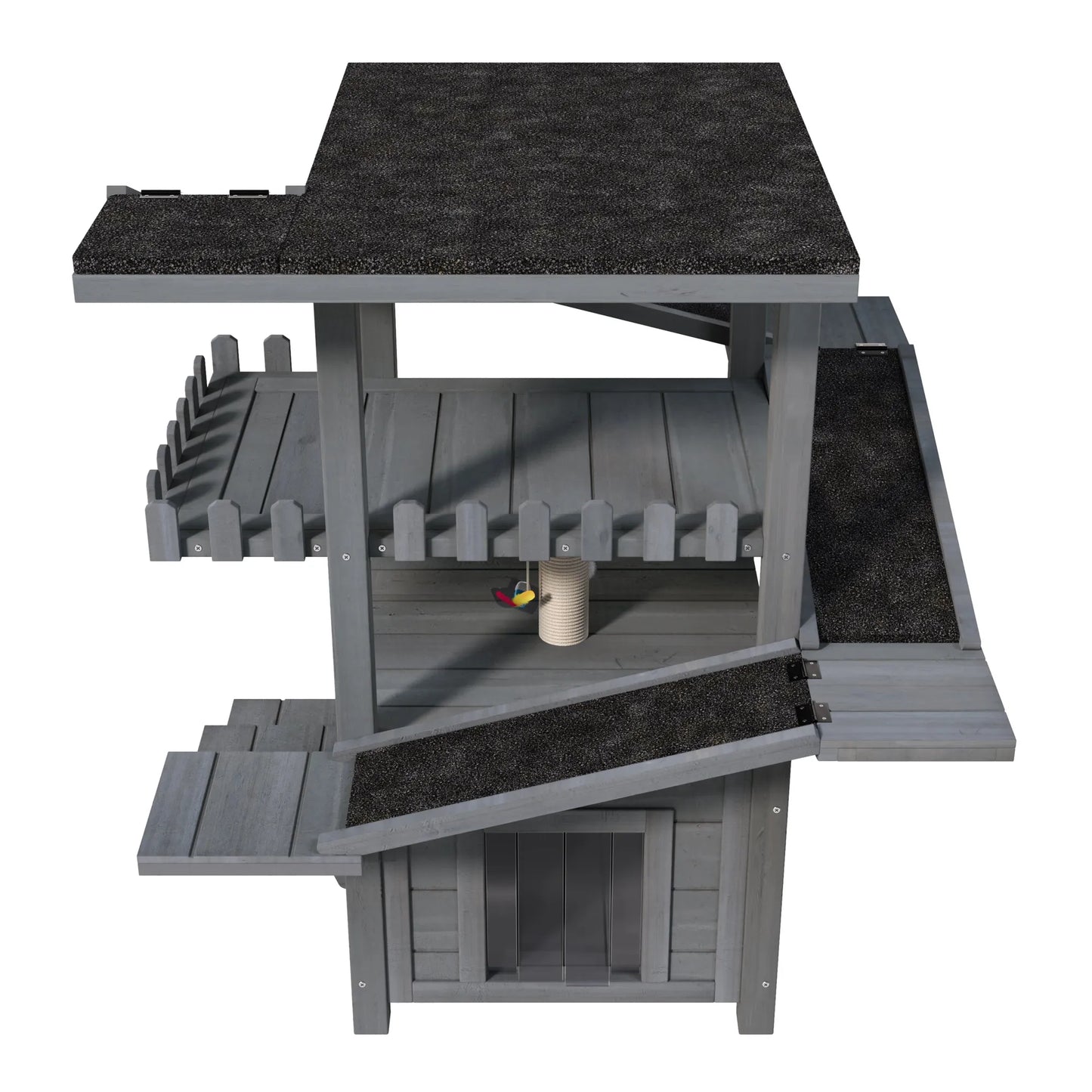4 Tiers Outdoor Cat House Weatherproof Cat Tree Tower with Waterproof Roof and 2 Doors , Feral Cat Shelter Outside Enclosure, Multi-Level Play Zones – view 14
