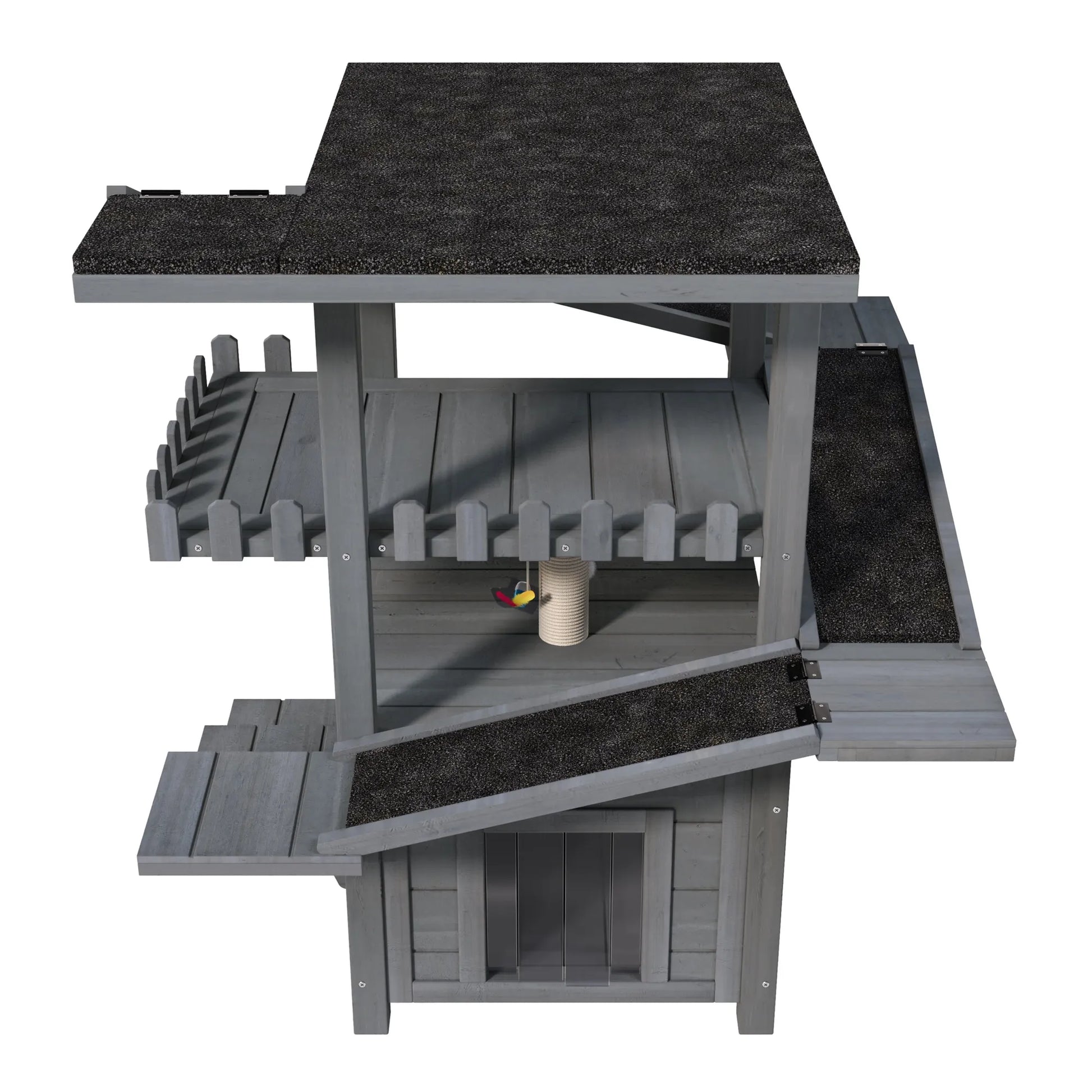4 Tiers Outdoor Cat House Weatherproof Cat Tree Tower with Waterproof Roof and 2 Doors , Feral Cat Shelter Outside Enclosure, Multi-Level Play Zones – view 14