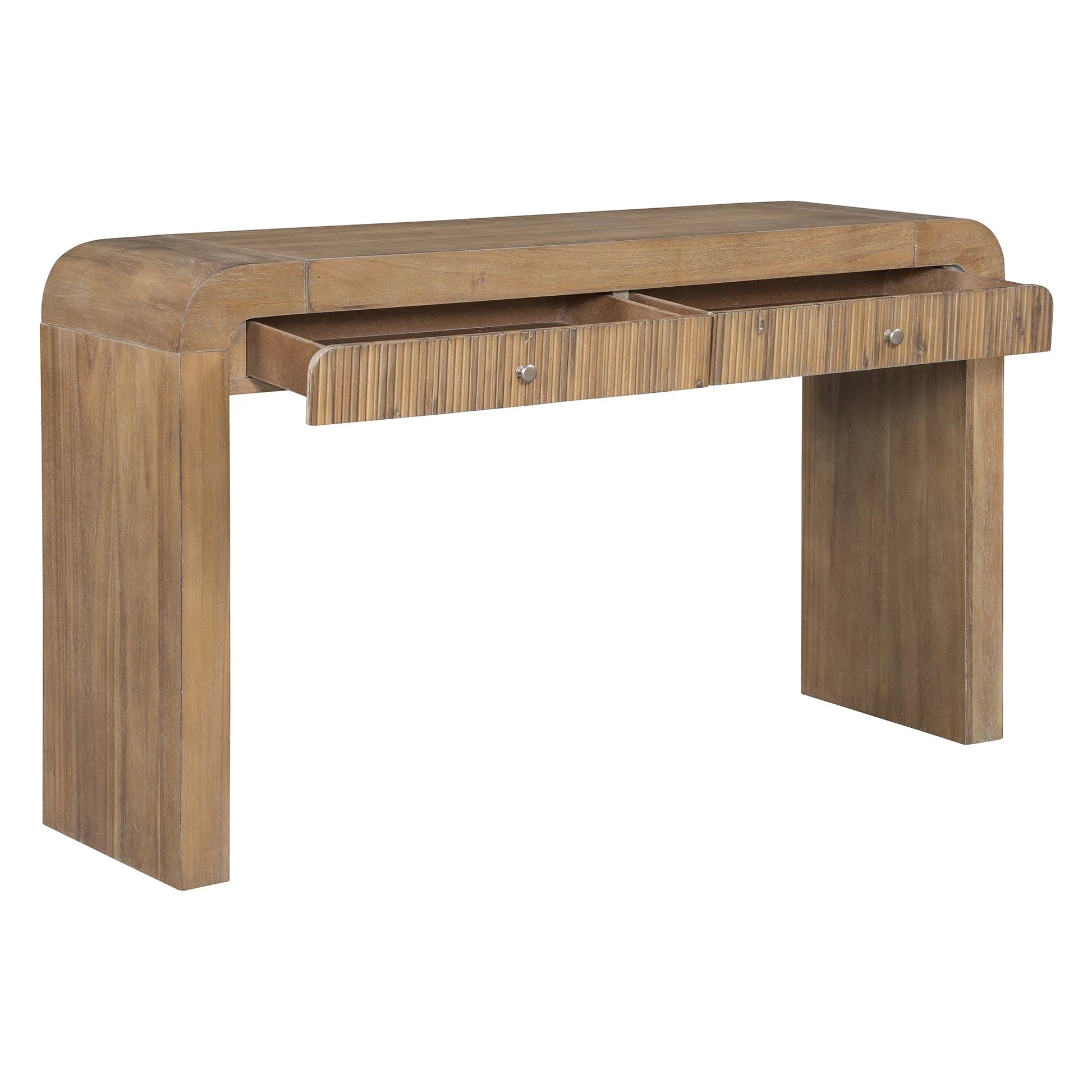 Rustic Console Table with Fluted Drawer Front, Entryway Table with Curved Corners & Thick Legs, Sturdy Sofa Table for Hallway & Living Room (Natural) – view 14