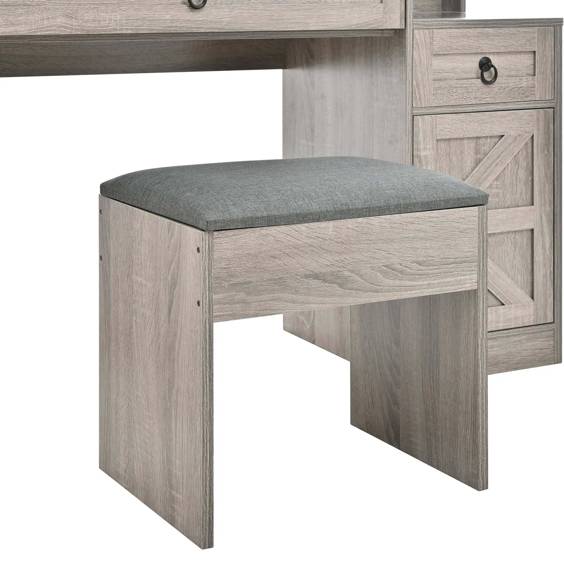 Farmhouse Vanity Desk with Sliding Mirror and Lights, Vanity Set with Glass Top and Charging Station ,Dressing Table with 4 Drawers and 2 Cabinets – view 14