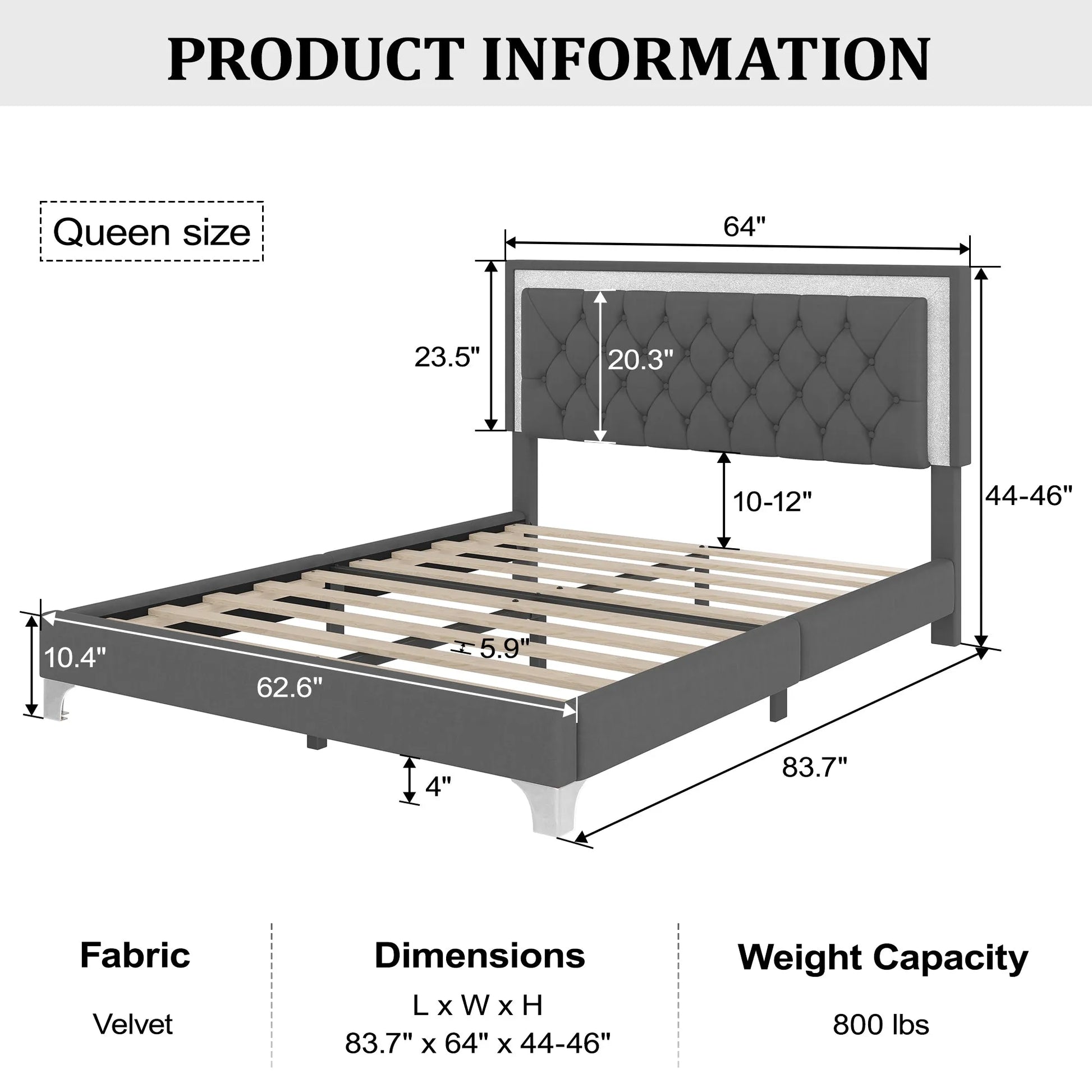 3-Pieces Bedroom Sets,Queen Size Upholstered Platform Bed with LED Lights and Two Nightstands-Gray – view 14