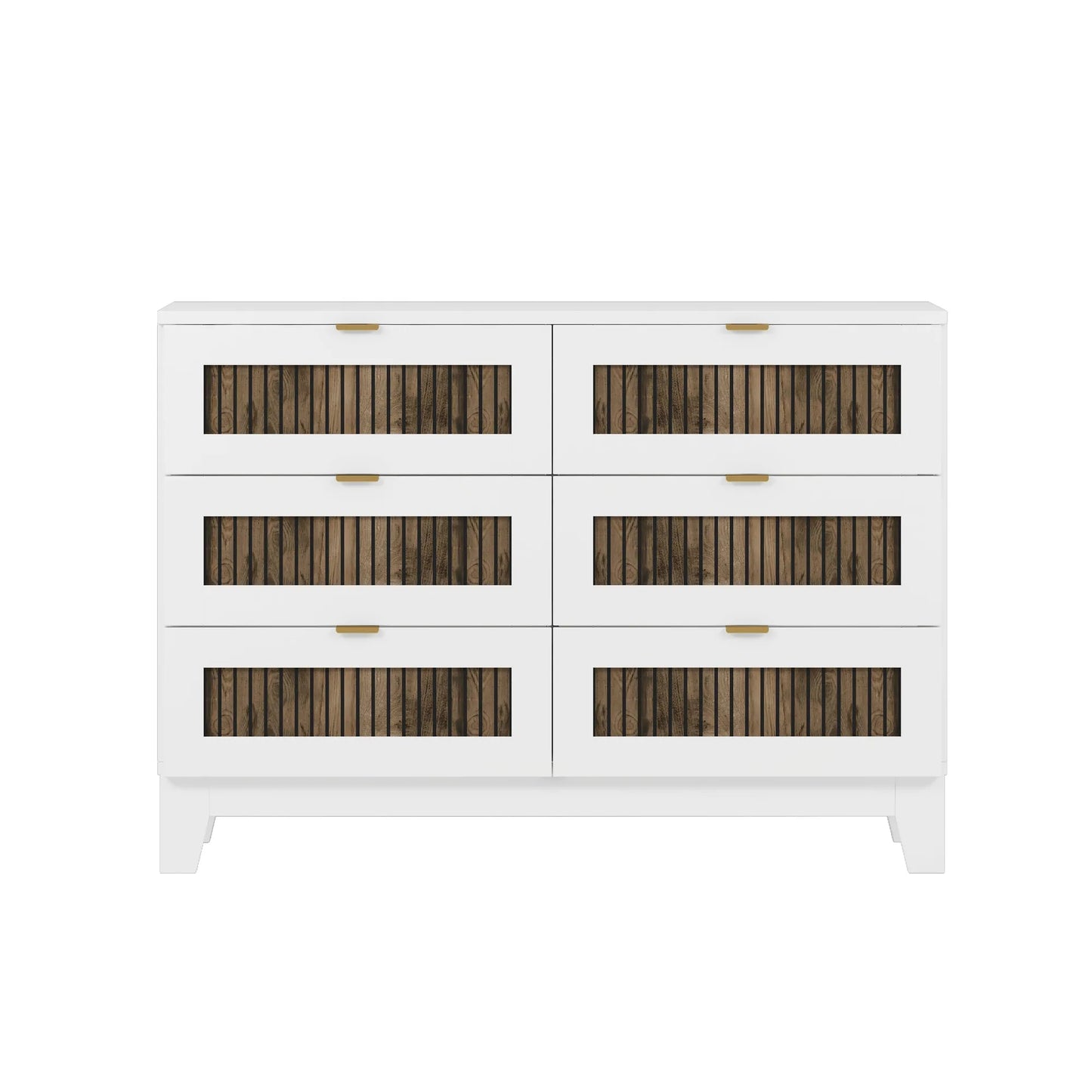 4-Pieces Bedroom Sets, Queen Size Farmhouse Platform Bed with Wooden Strip Stickers Decoration, Storage Nightstand and Dresser with Metal Handle – view 14