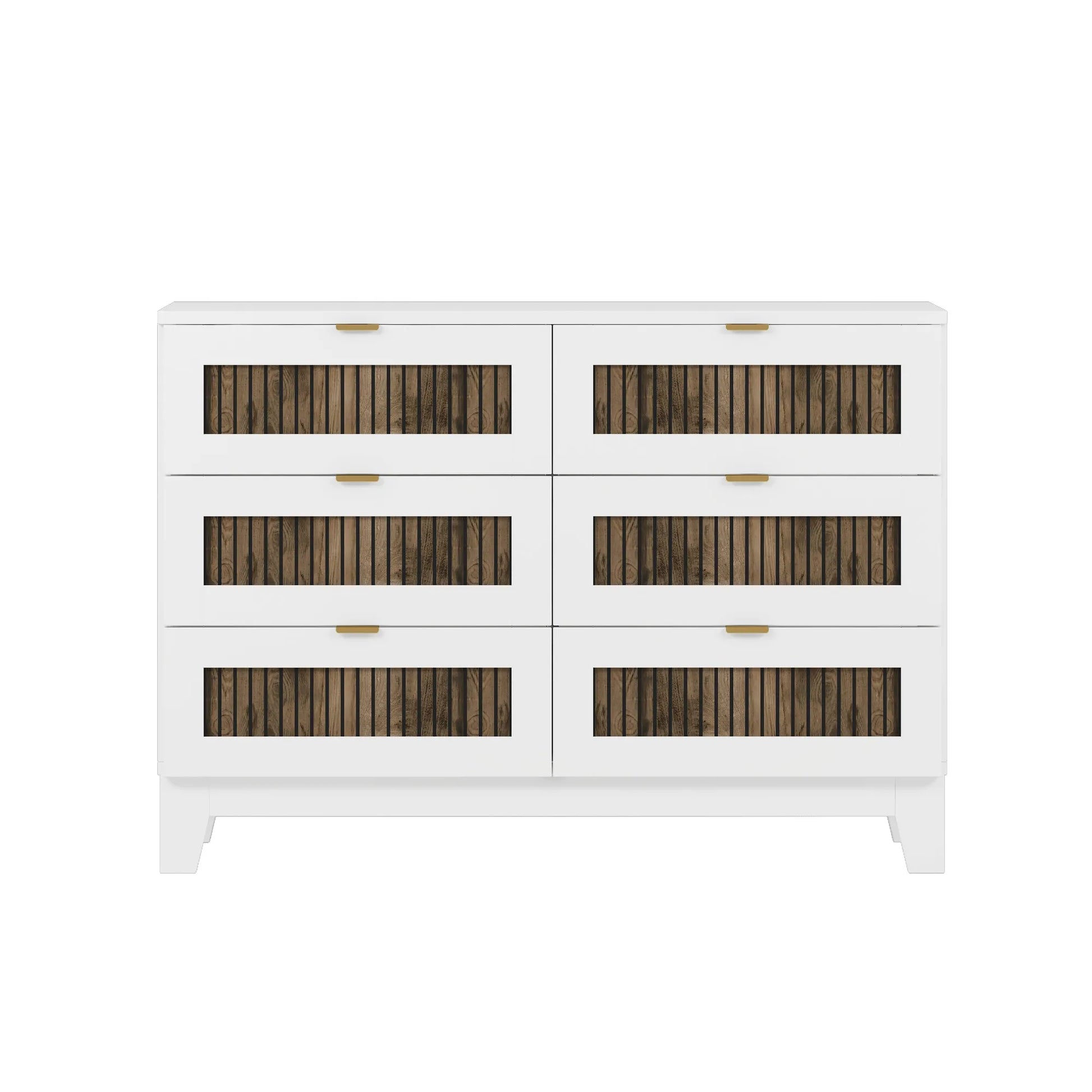 4-Pieces Bedroom Sets, Queen Size Farmhouse Platform Bed with Wooden Strip Stickers Decoration, Storage Nightstand and Dresser with Metal Handle – view 14