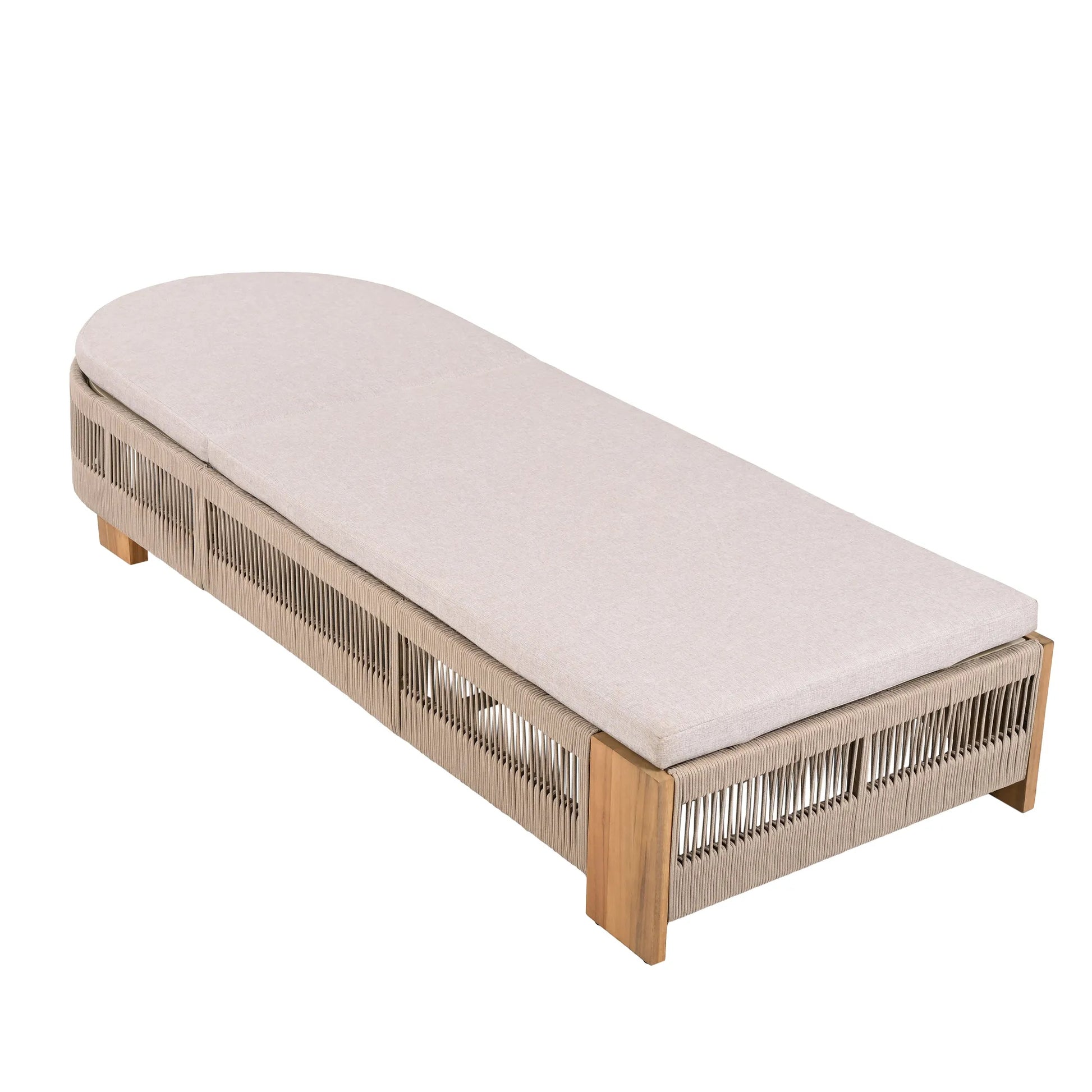 Outdoor Chaise Lounge Chair, Acacia wood Pool Chair with Adjustable Backrest and Cushion, Outdoor Lounge Chair for Beach, Yard, or Poolside (Beige – view 14