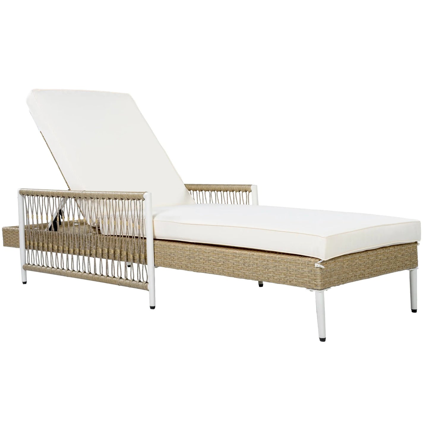 Outdoor All-Weather PE Rattan Chaise Lounge, Minimalist Patio Wicker Lounge Chair with 6 Gear Adjustable Recliner, Arms and Cushion for Poolside – view 14
