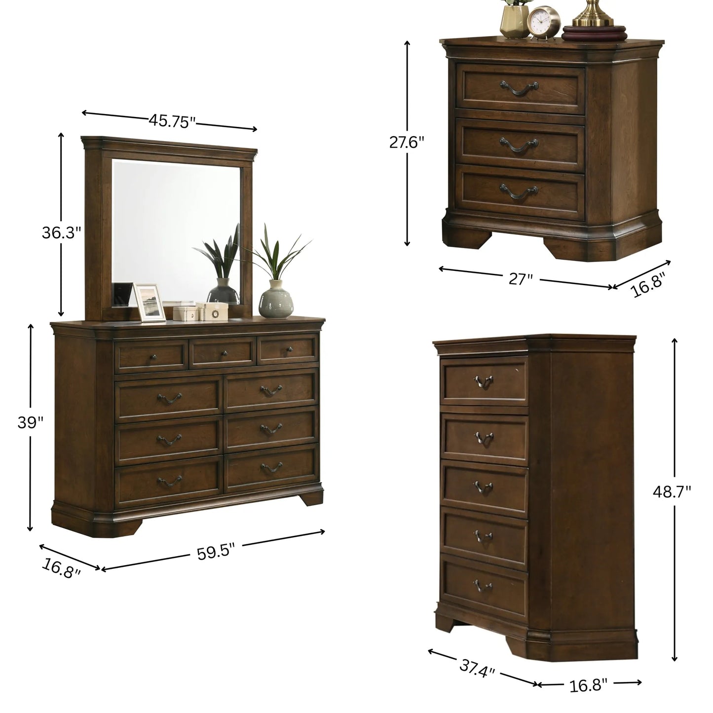 Maderne Traditional Wood Panel 6 pieces King Bed set with Dresser, Mirror, Two Nightstands, Chest – view 14