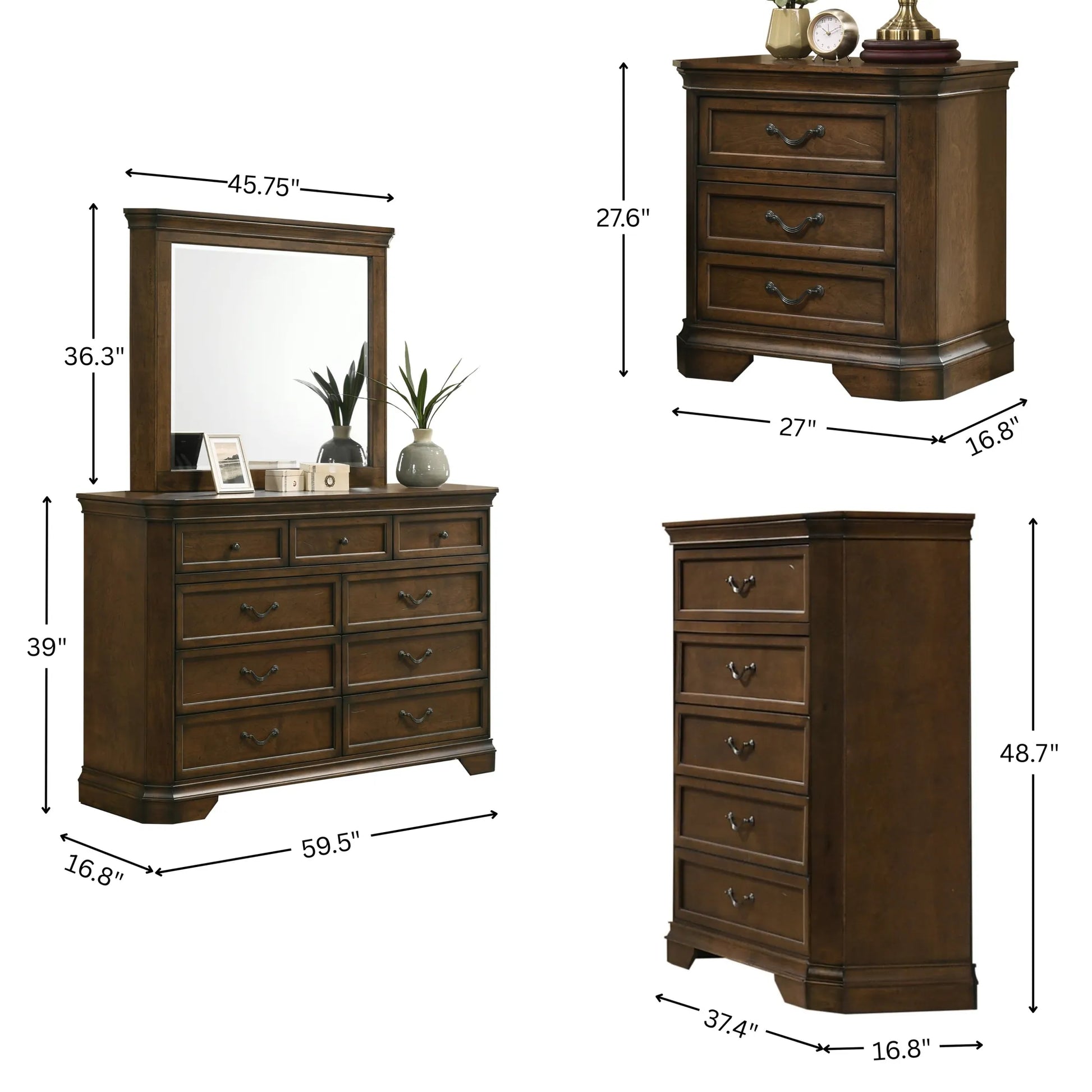 Maderne Traditional Wood Panel 6 pieces King Bed set with Dresser, Mirror, Two Nightstands, Chest – view 14