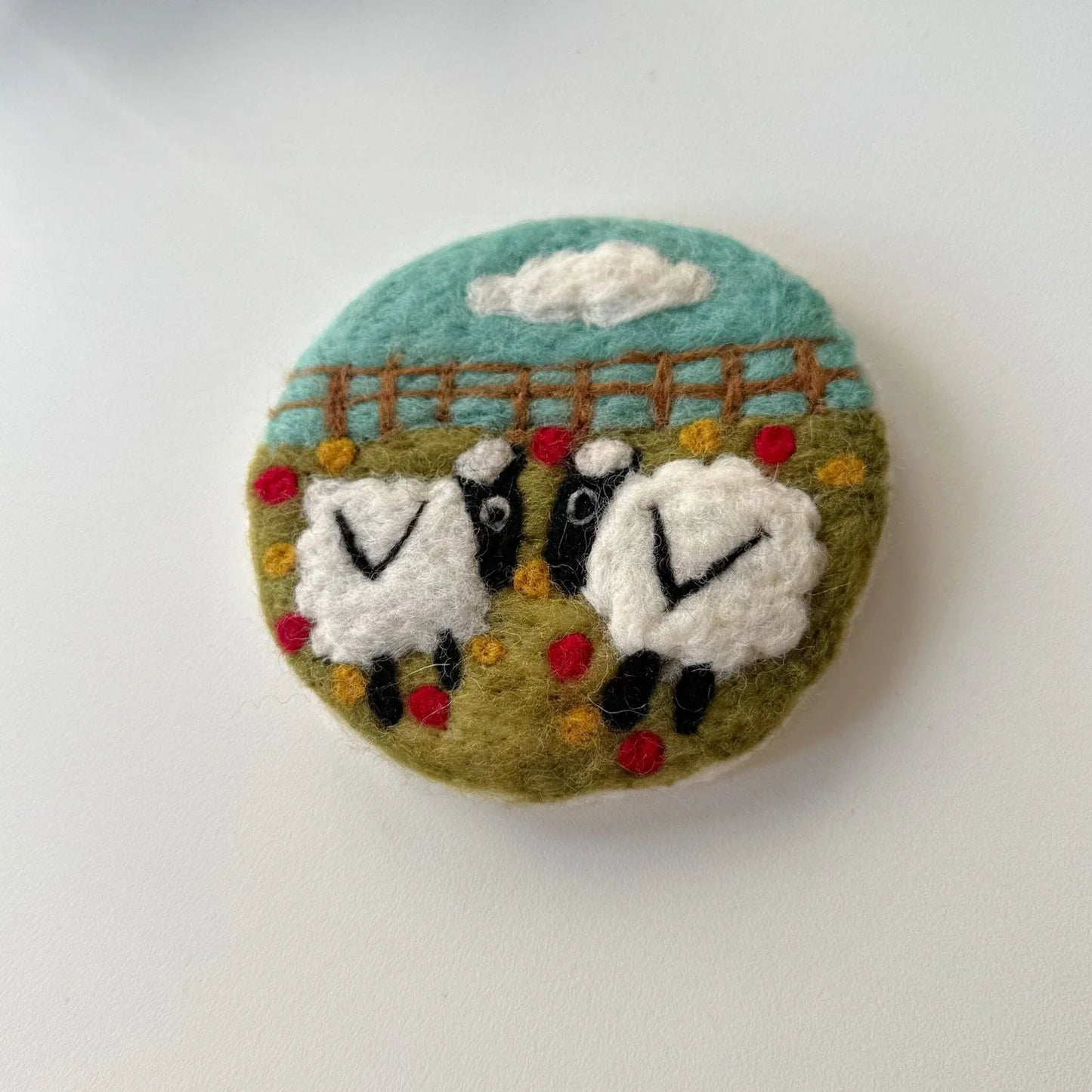 Handmade two sheep landscape wool felt coaster