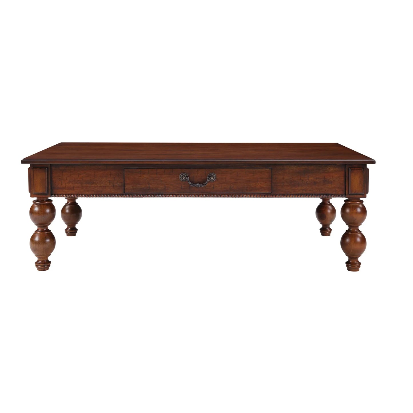 Rectangular Wooden Coffee Table with Storage Drawer, Vintage Cocktail Table with Solid Wood Gourd-Shaped Legs for Living Room,No-Tools Assembly – view 14
