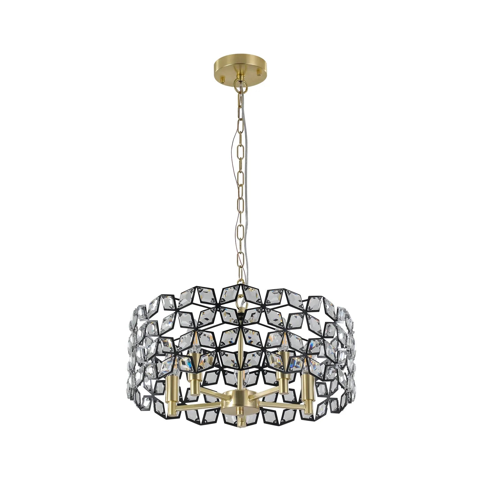 19' Geometric Crystal and BlackGold Round Pendant Chandelier – Modern 5-Light Fixture for Dining Room, Living Room, or Kitchen (Bulb Not Included) – view 14