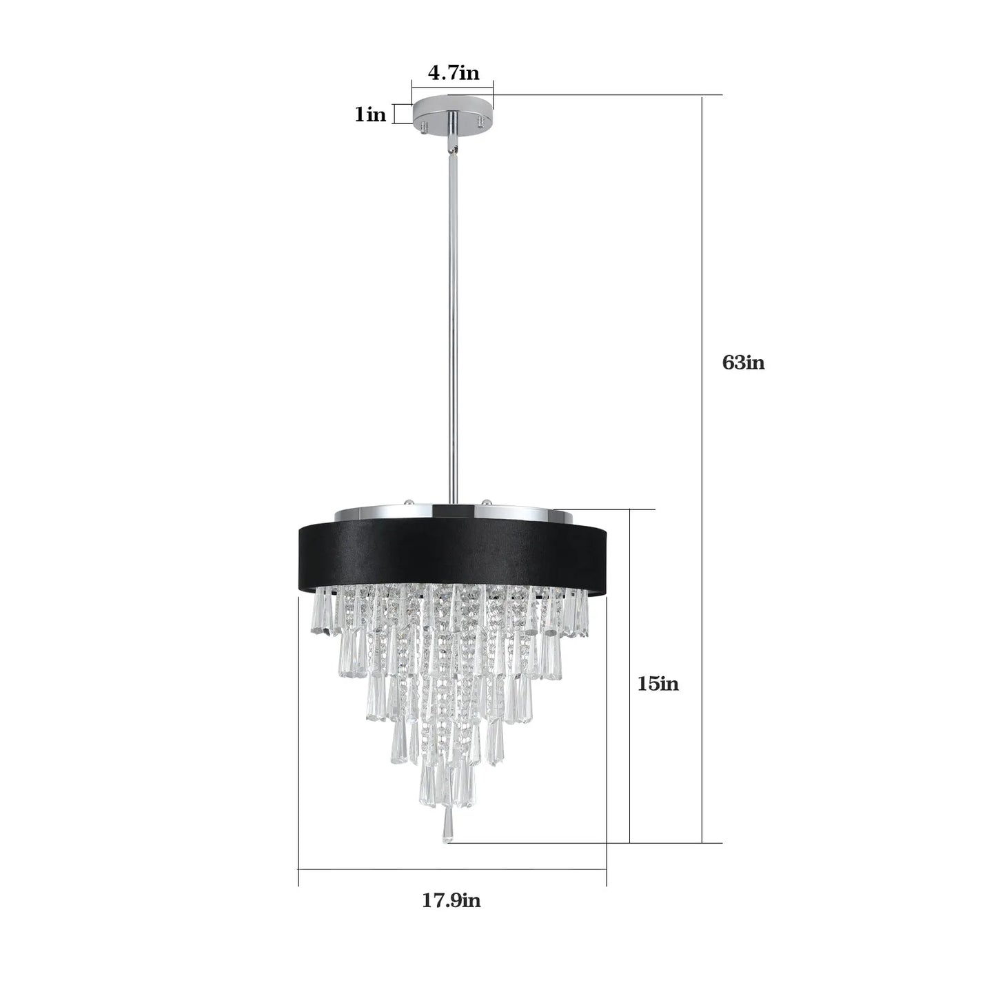 18-inch Modern Crystal Chandelier with Black Imitation Velvet Anti-Glare Shade, Adjustable Height, 8-Light G9 Base for Dining Room, Living Room, or – view 14