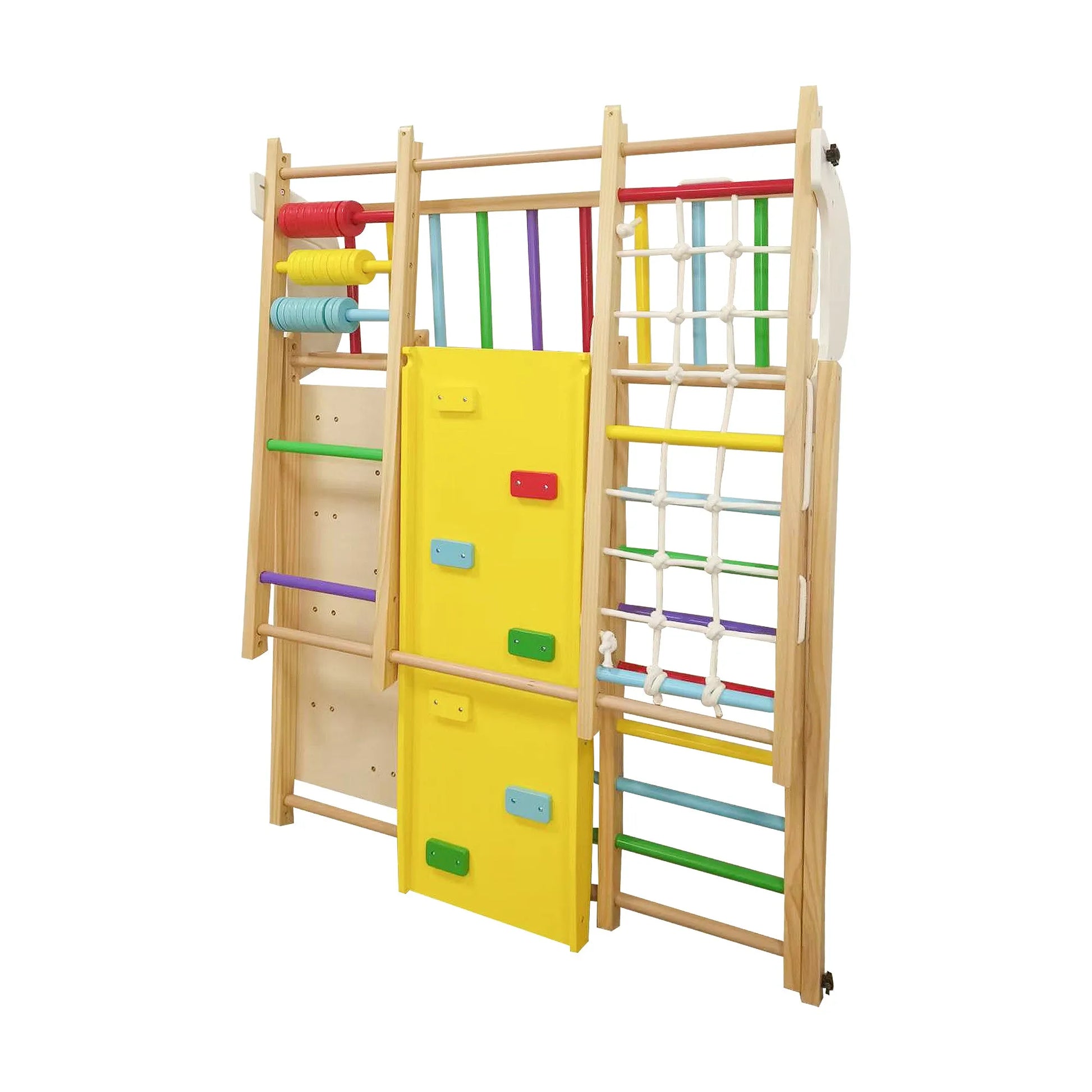 9-in-1 Foldable Kids Climbing Frame & Slide, Wooden Toddler Playground with Swing, Monkey Bars, Climbing Rock, Abacus Game – Indoor Outdoor Playset – view 14