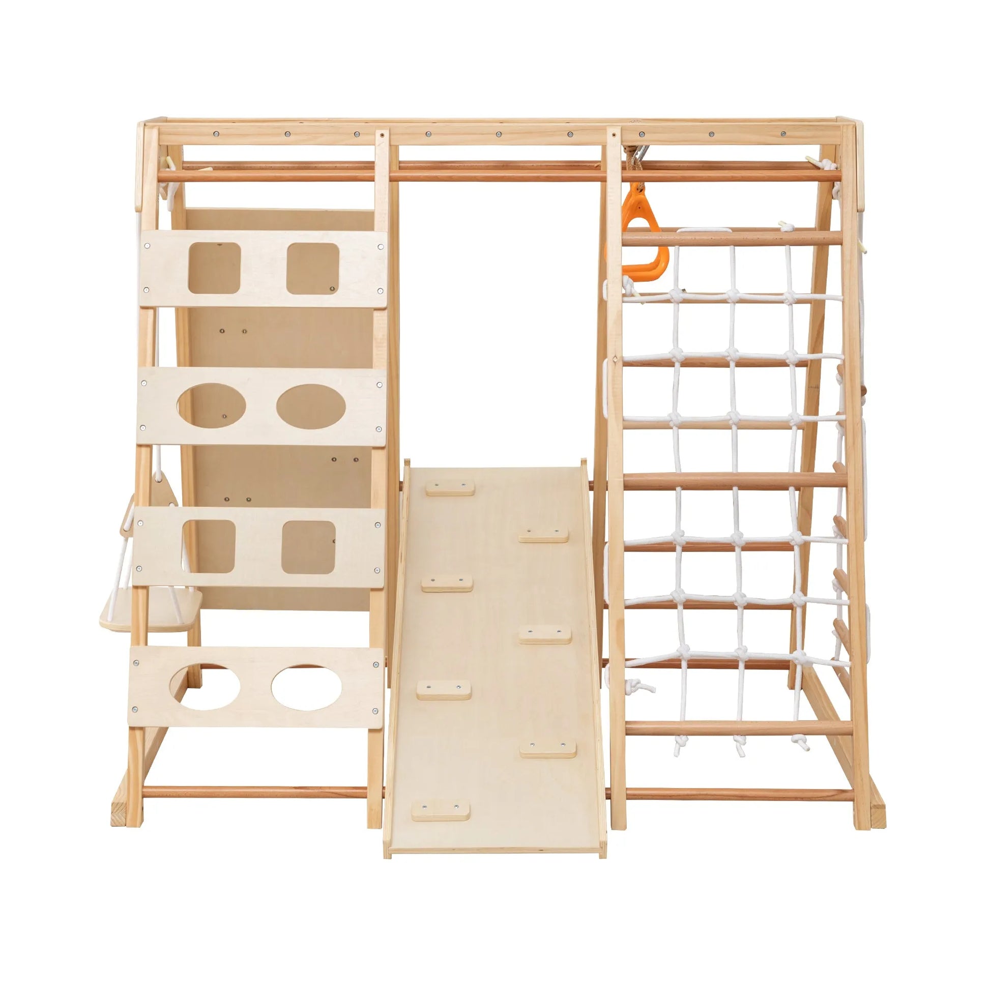 9-in-1 Slide and Climbing Wall for Toddlers 3+, Wooden Indoor Play Structure, Heavy Duty 176 lbs Capacity, Safe Rounded Edge Natural Wood, Balance & – view 14