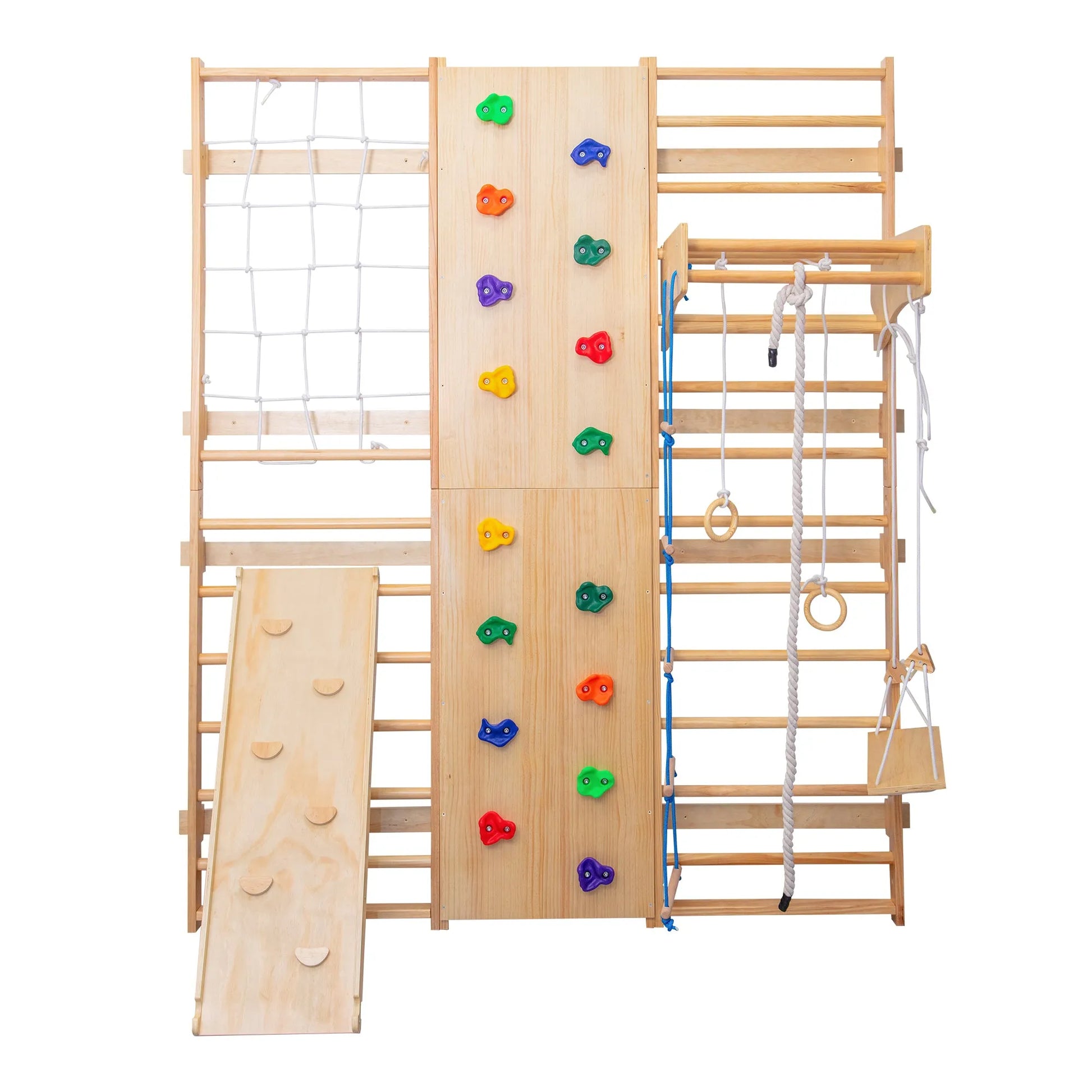 All-in-One 10-in-1 Indoor Climbing Set - Featuring a Rock Climbing Wall, Wooden Swings, Gymnastic Rings, Rope Ladders, and Stretching Equipment for a – view 14