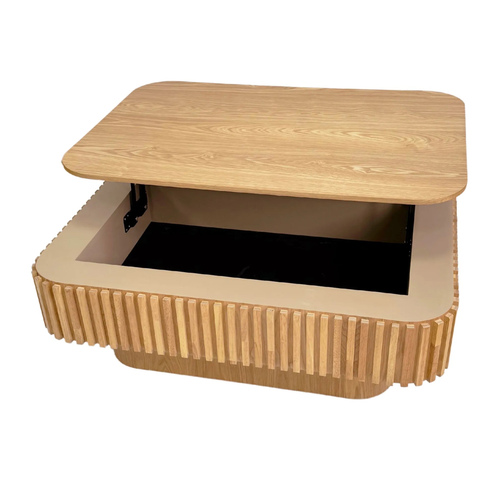 38.6'' Fluted Lift-top Coffee Table Solid Wood Veneered Modern Coffee Table Accent Tea Table with Storage and Adjustable Height for Living Room – view 14