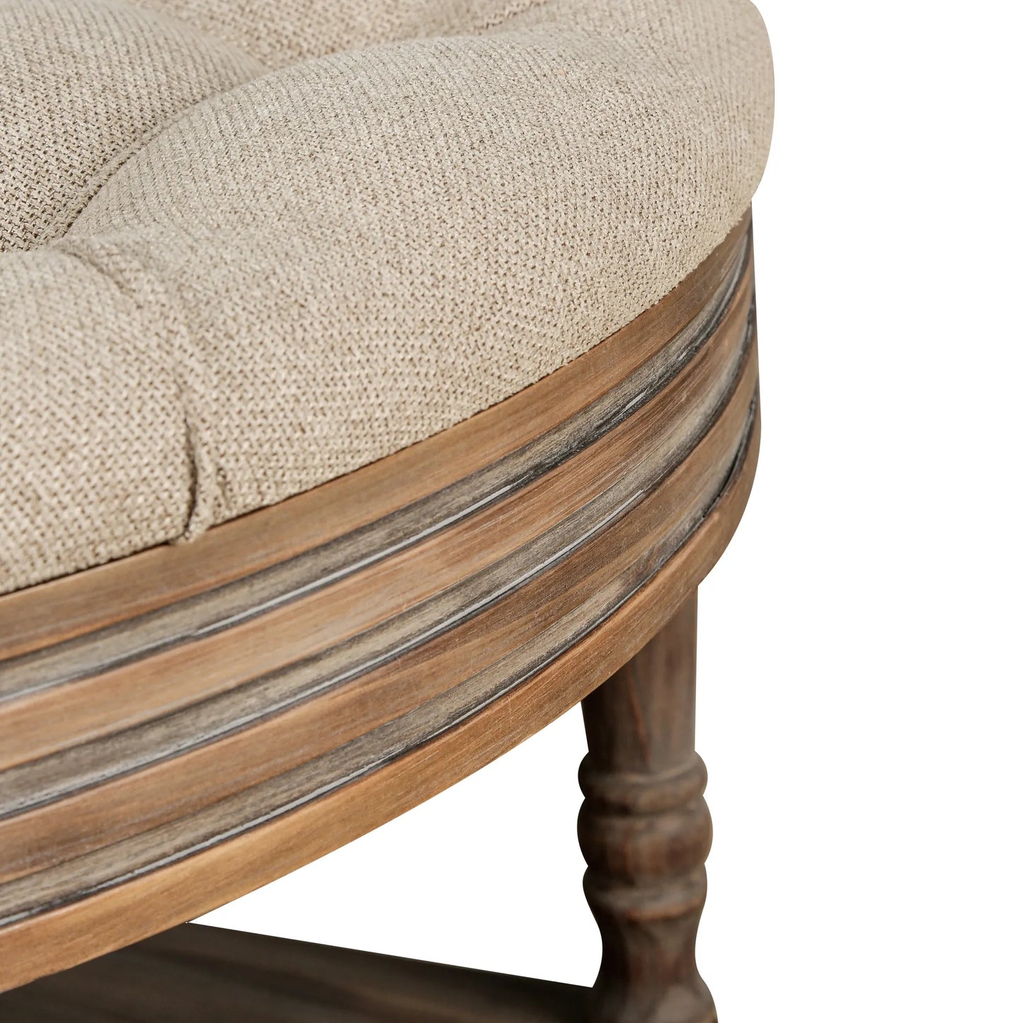 Large Round Waterproof Ottoman Coffee Table 2 Tier Oversized Button Tufted Ottoman with Wooden Shelf Storage Farmhouse Upholstered Coffee Table – view 14
