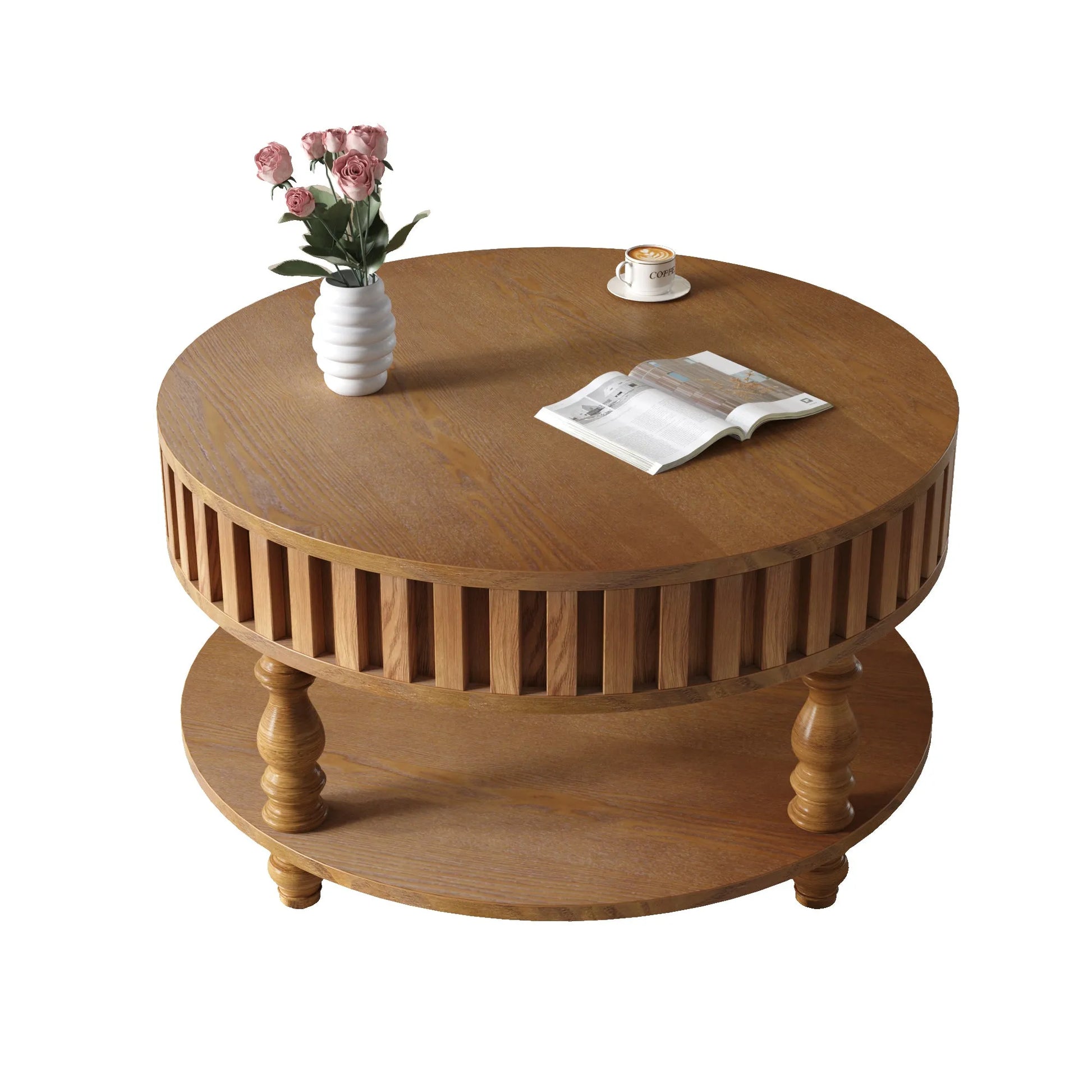 Farmhouse Fluted Coffee Table with Storage and Flip-Top Lids, Rustic Brown Center Table for Living Room with Spacious Hidden Storage, Sturdy Durable – view 14