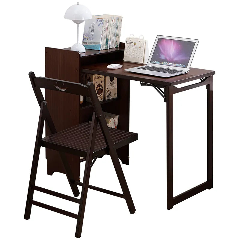 Bamboo Folding Desk, Foldable Desk for Small Space, Computer Desk with Hidden Storage, Mid Century Foldable Table for Home Office and Bedroom (Walnut – view 14