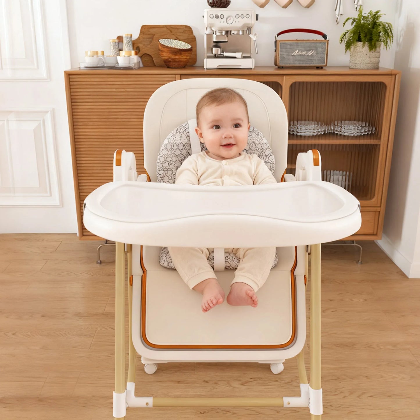 Convertible Baby High Chair to Rocker with 5-Point Harness, Foldable Infant Feeding Chair in White with Removable 2-Tier Easy-Clean Tray for 6M-3Yrs – view 14