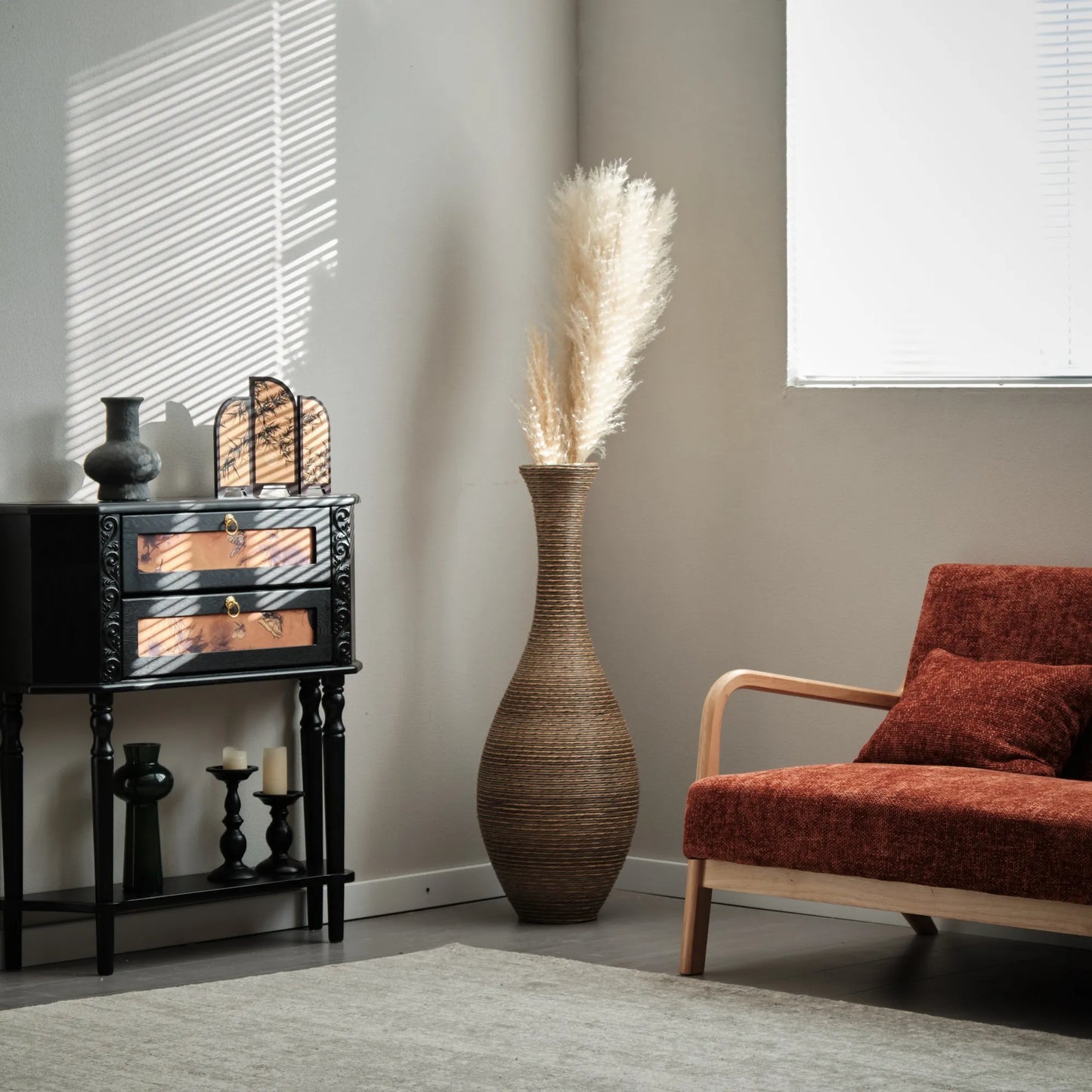 39-inch Tall Artificial Rattan Floor Vase in Elegant Beige - Statement Piece for Living Room Décor, Entryway, or Hallway - Versatile Home Accent for – view 14