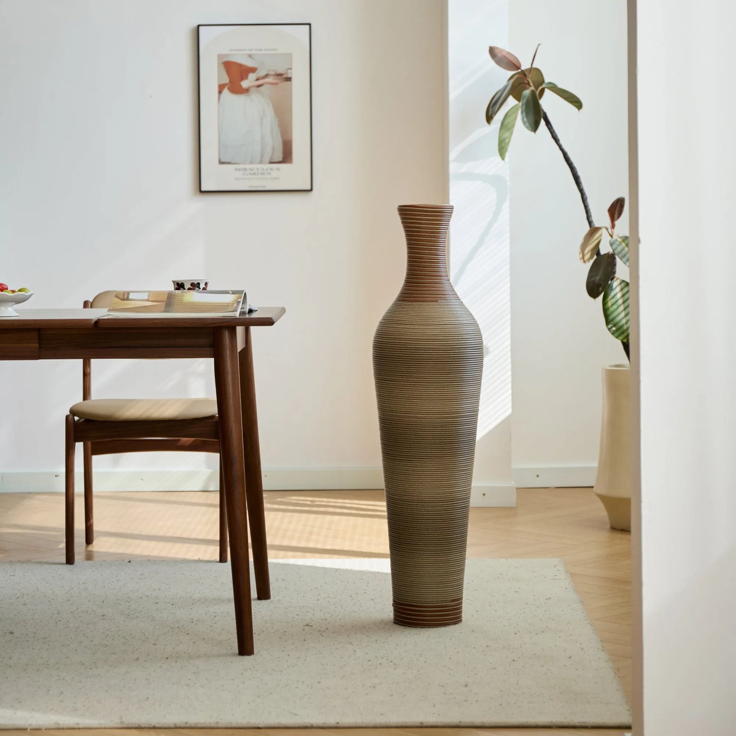 39-Inch-Tall Vase, Brown Decorative Floor Vase, Classic Neat Floor Vase Tall Freestanding Flower Holder, Artificial Rattan Vase, PVC Floor Vase – view 14