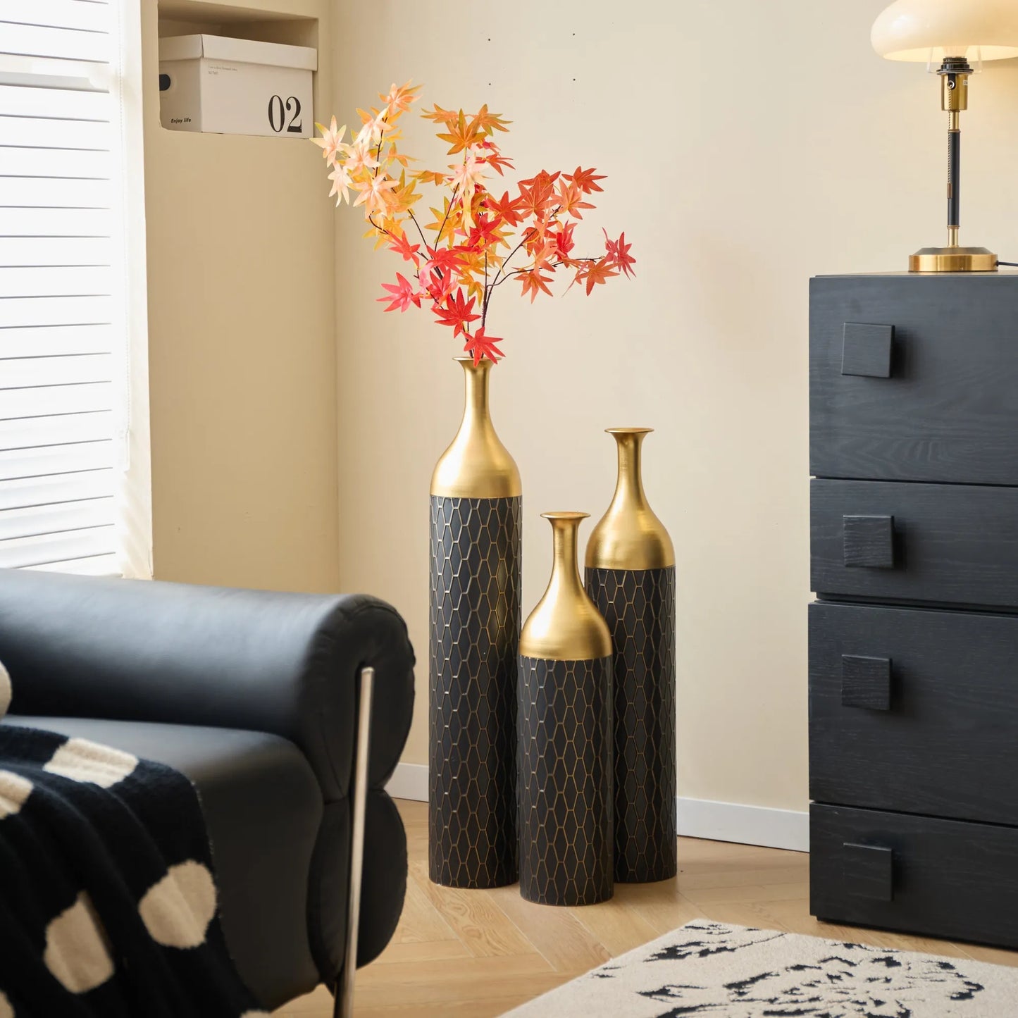 Elegant Floor Vase Set – Gold & Black Metal Decorative Vases – 3-Piece Set for Floral Display, Wedding & Gift Décor – view 14