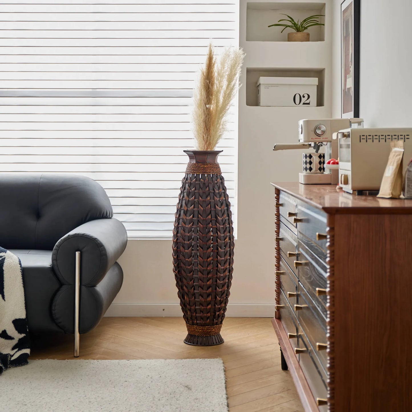 39-Inch Tall Hand-Woven Bamboo Floor Vase – Decorative Accent for Living Room, Entryway, or Hallway – Ideal for Dried or Silk Flower Arrangements – view 14