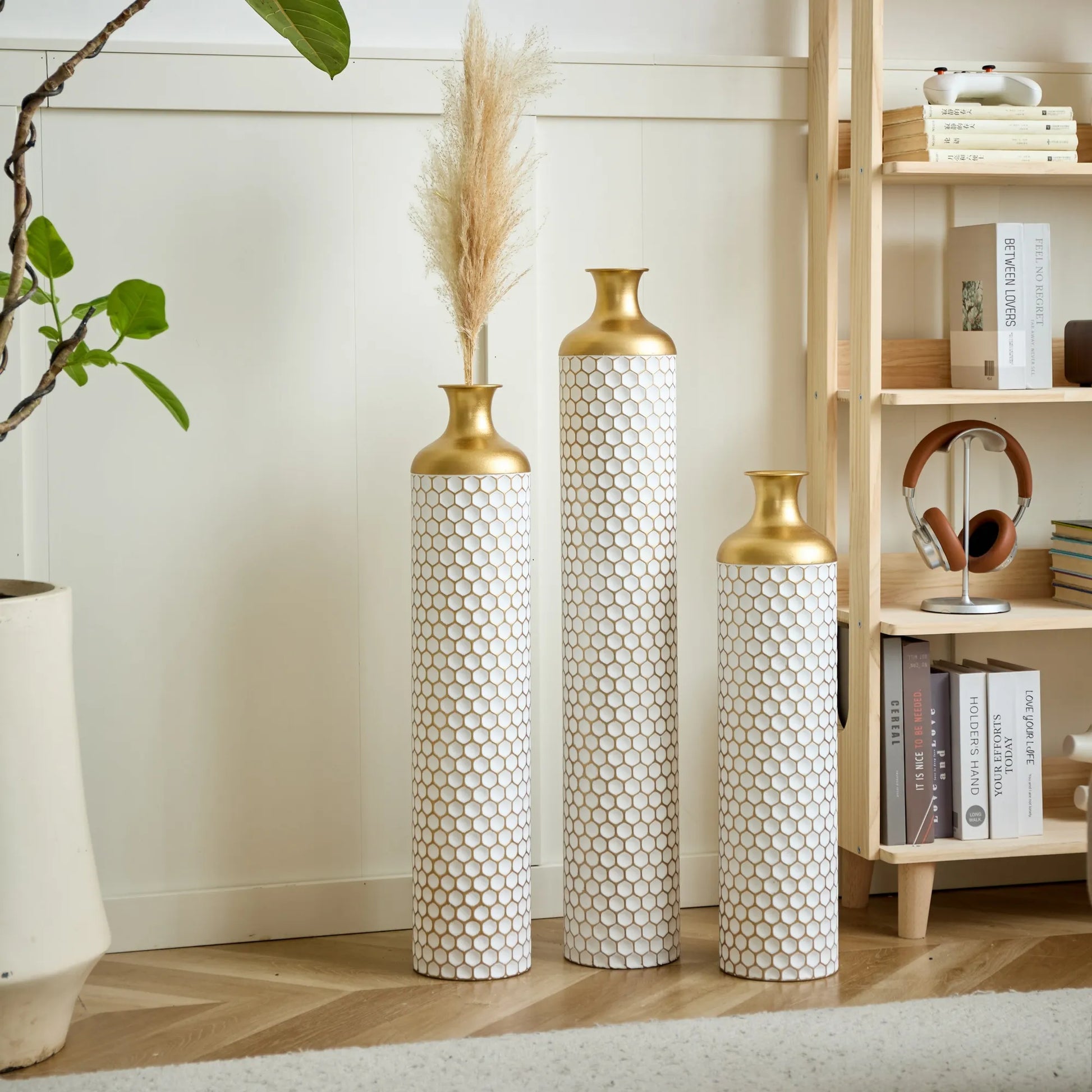 3-piece set gorgeous home decoration large glazed metal vase --Floor metal vase modern style decoration home droplet shaped white metal – view 14