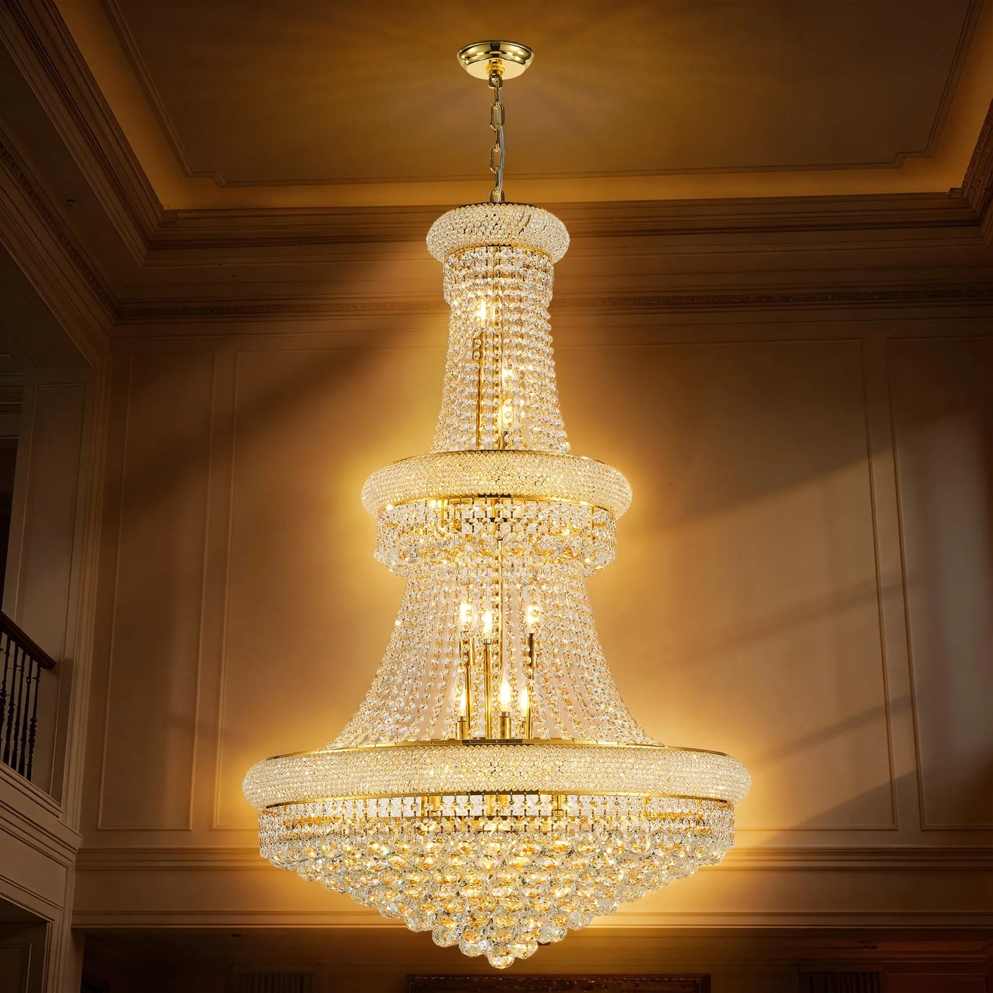 32-Inch Gold Crystal Chandelier, 27-Light French Empire Ceiling Light with LED Bulbs, Adjustable 59-Inch Chain, 3000K Warm Light, Ideal for Living – view 14
