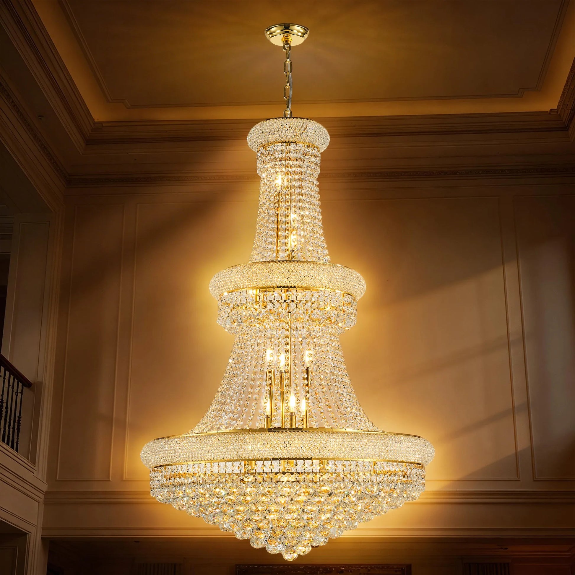 32-Inch Gold Crystal Chandelier, 27-Light French Empire Ceiling Light with LED Bulbs, Adjustable 59-Inch Chain, 3000K Warm Light, Ideal for Living – view 14