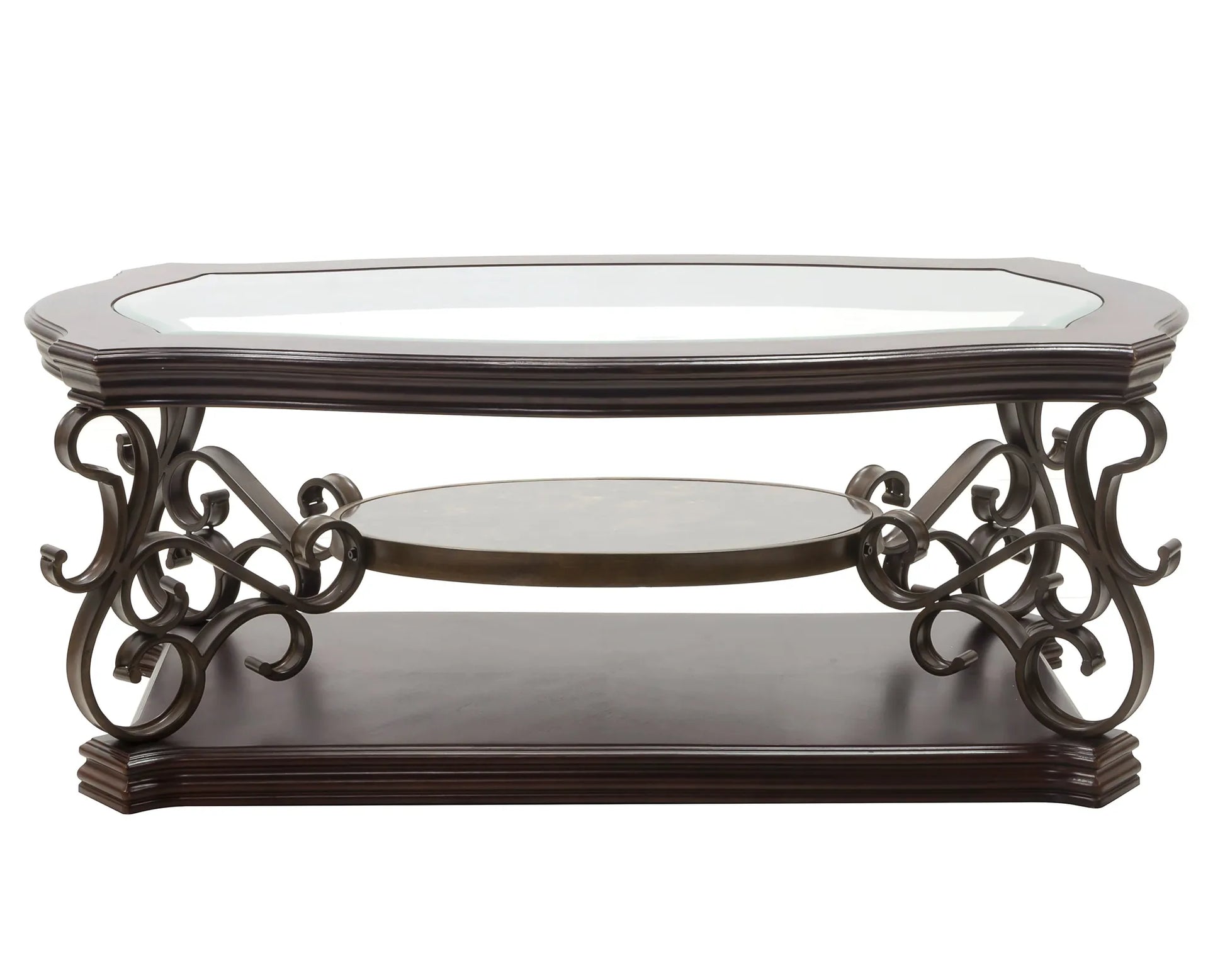 Cocktail Table, Glass table top, MDF W/marble paper middle shelf, powder coat finish metal legs. (52'Lx32'Wx20.3'H) – view 14