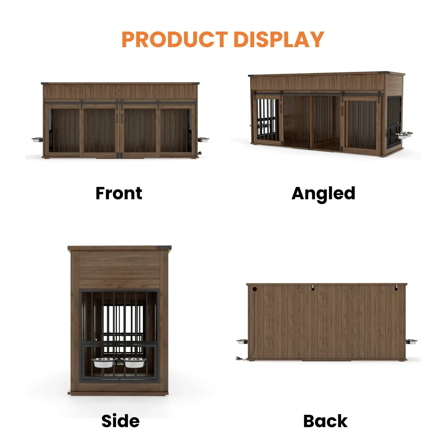 71'' Furniture Style Double Dog Crate with 3 Fluted Drawers and Waterproof Walnut Woodgrain Tabletop,Large Dog Kennel Furniture with Type-C Power – view 14