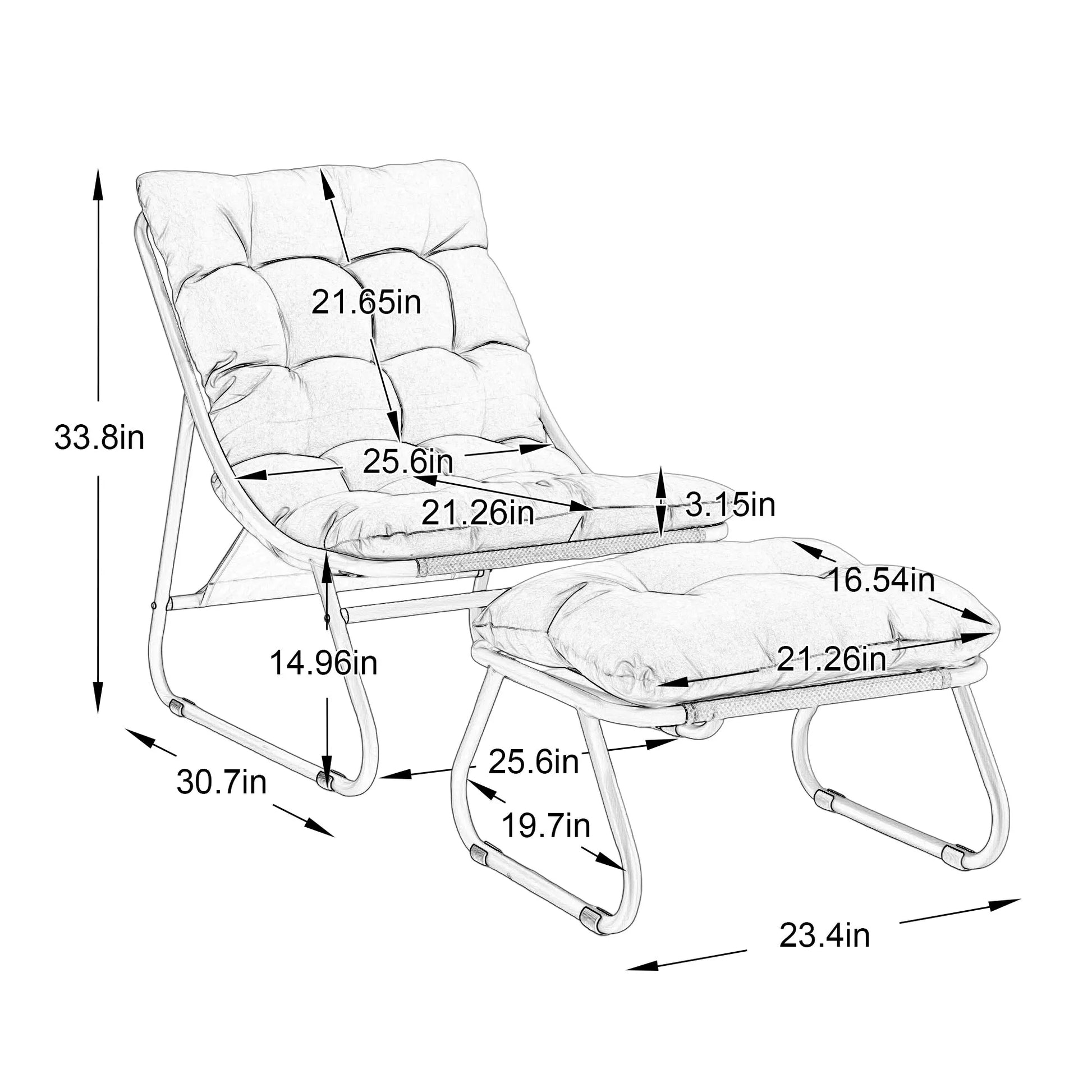 Patio Outdoor Lounge Chair with Ottoman, Comfy Sling Recliner Chair with Puffy Cushion and Foot Stool, Ideal for Living Room, Bedroom, Reading Room – view 14