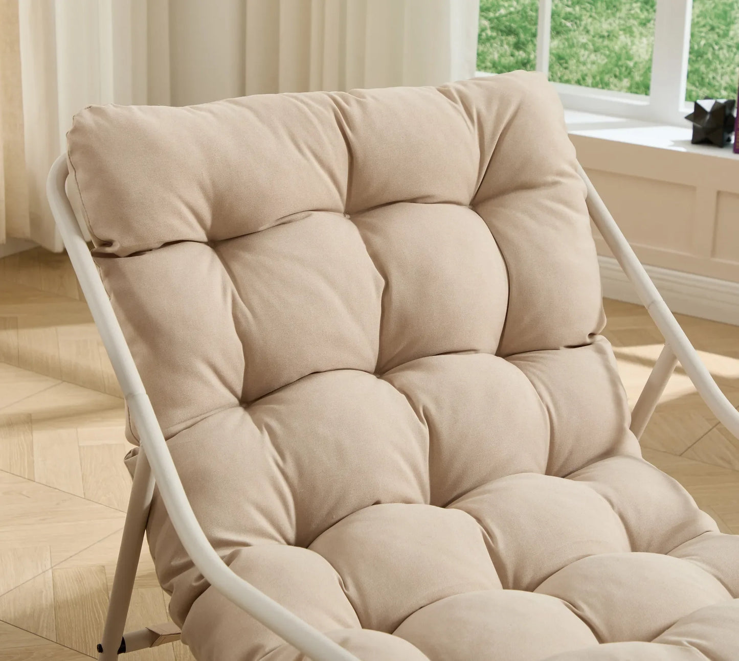 Outdoor Rocking Chair, Comfy Cushion, with Soft Thick Cushion,for Living Room, Bedroom, Reading Room, Beige Frame with Beige Cushion – view 14