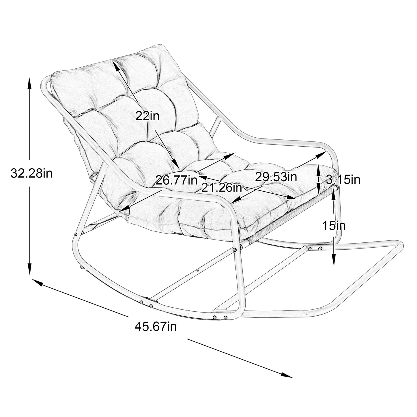 Outdoor Rocking Chair, Comfy Cushion, with Soft Thick Cushion,for Living Room, Bedroom, Reading Room, Black Frame with White Cushion – view 14