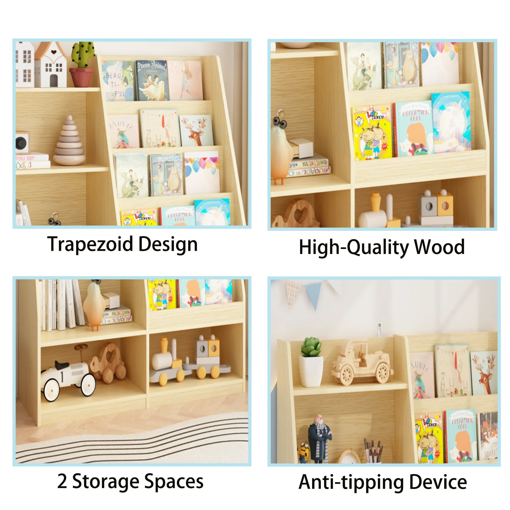 Kids Bookshelf and Toy Storage Organizer, Multifunctional 4 Tier Wooden Kids Book Shelf with Bookcase Display Stand in Kids Room Playroom Nursery for – view 14