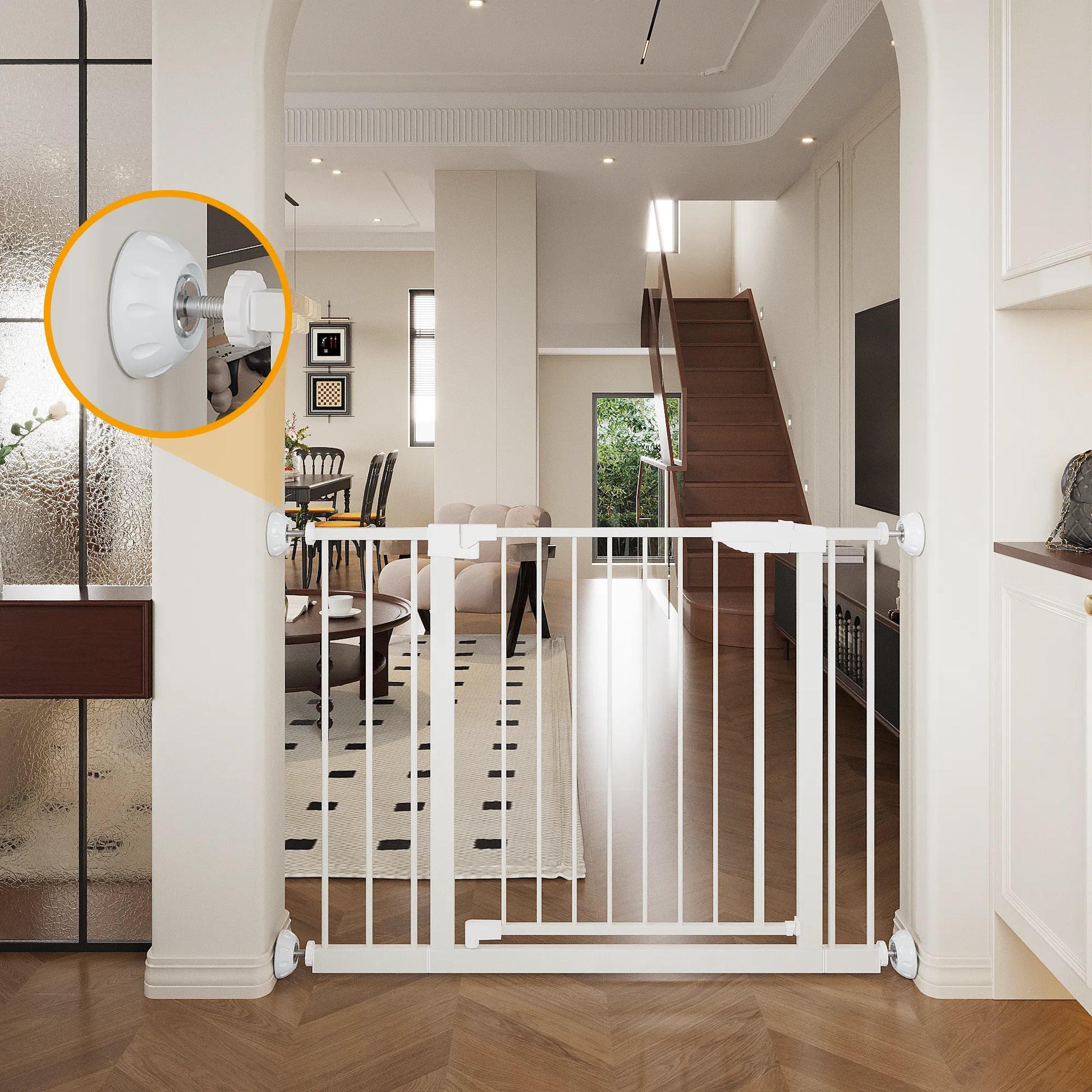 29.5-45.3' Wide Baby Gate with wall protector for Stairs, Dog Gate Indoor for Doorways, No Drilling Pressure Mounted Pet Gates for Kids, Easy Walk – view 14