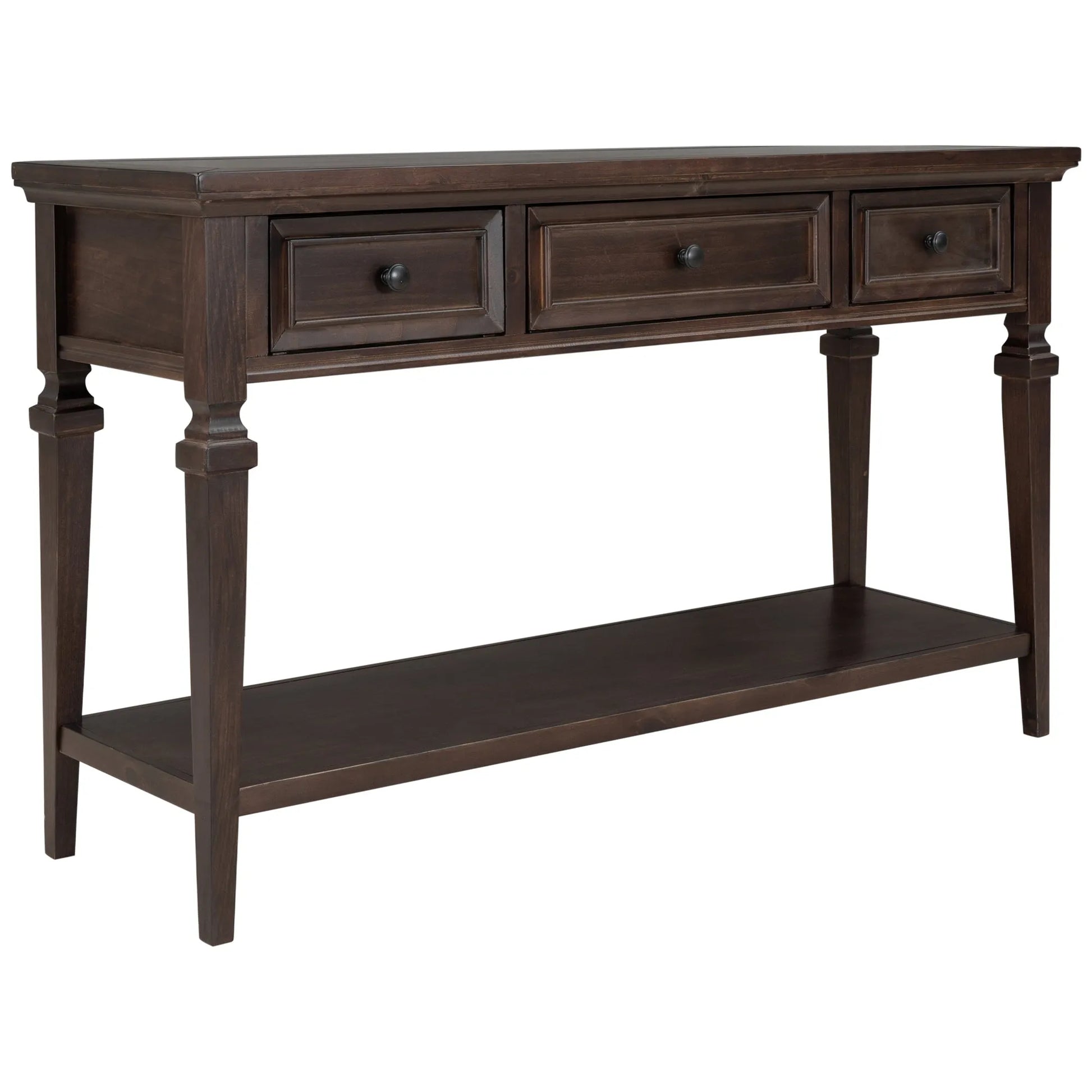 Classic Retro Style Console Table with Three Top Drawers and Open Style Bottom Shelf, Easy Assembly (Espresso) – view 14